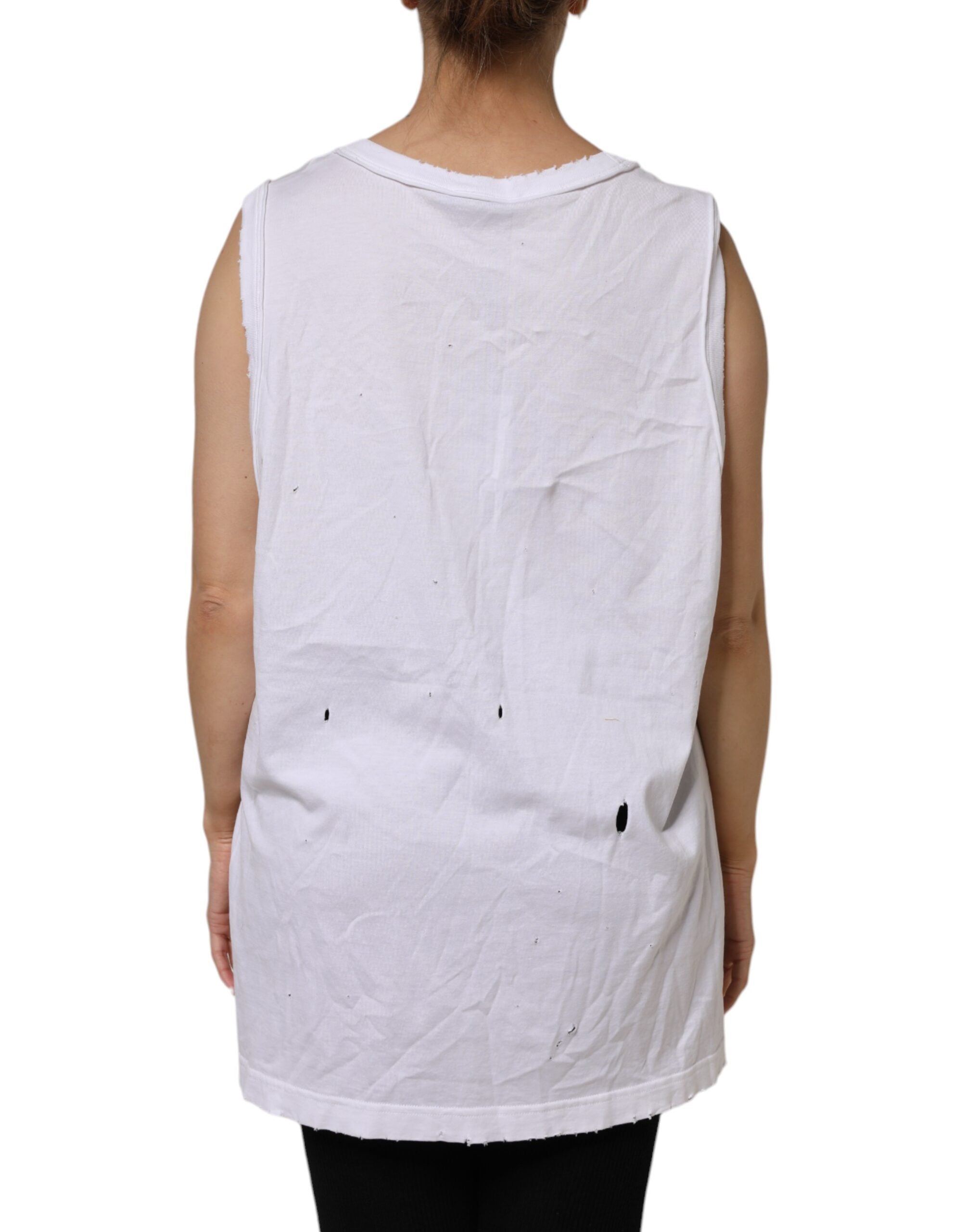 Dolce & Gabbana White Cotton Sleeveless Round Neck Tank Top