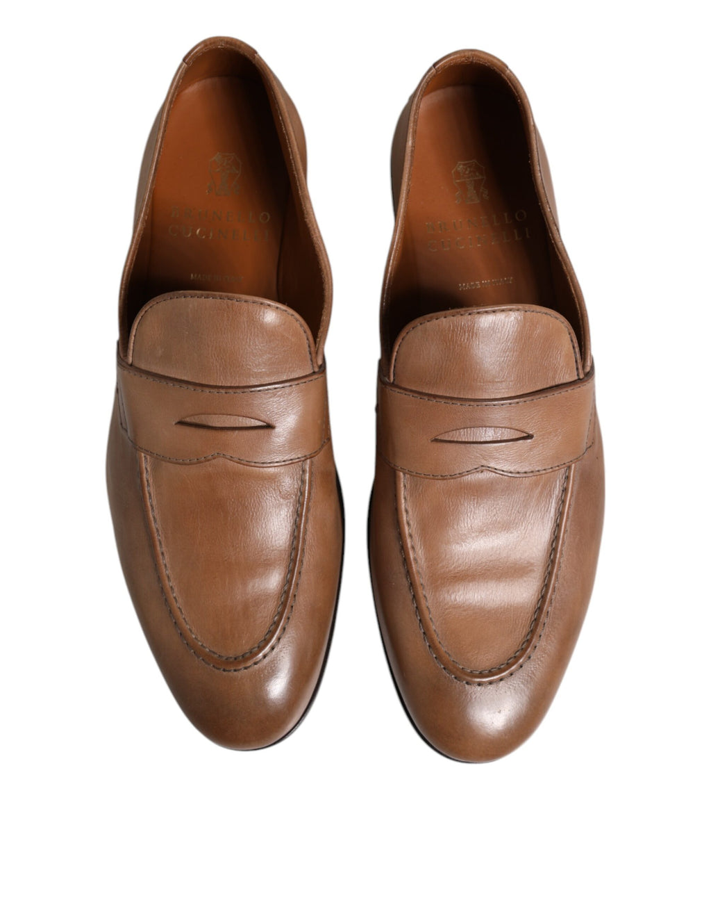 Brunello Cucinelli Brown Leather Loafer Dress Shoes