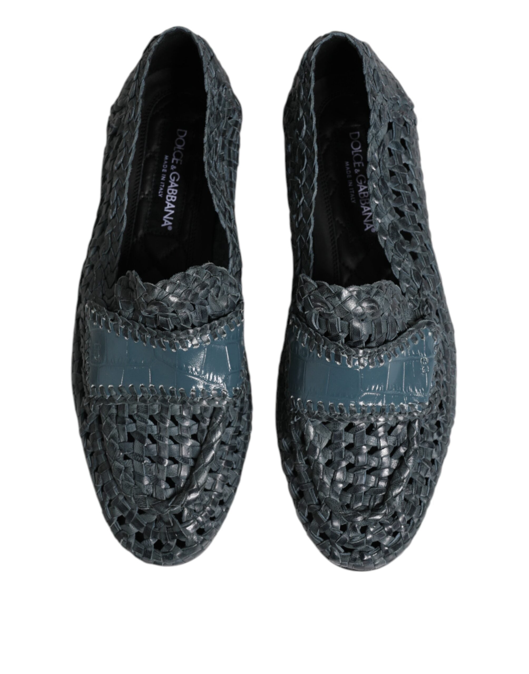 Dolce & Gabbana Blue Woven Leather Slip On Loafers Shoes