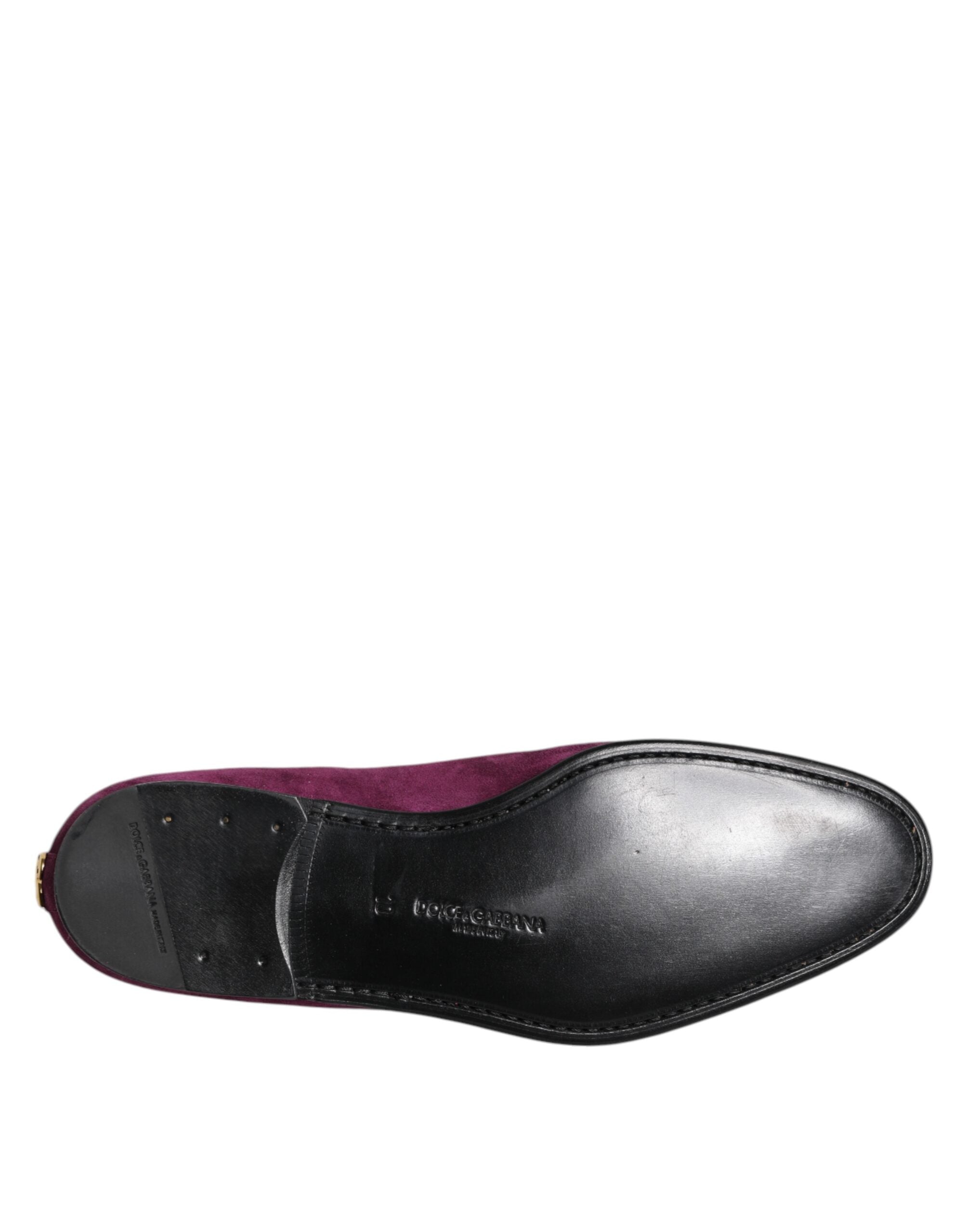 Dolce & Gabbana Purple Velvet Slip On Loafers Formal Shoes