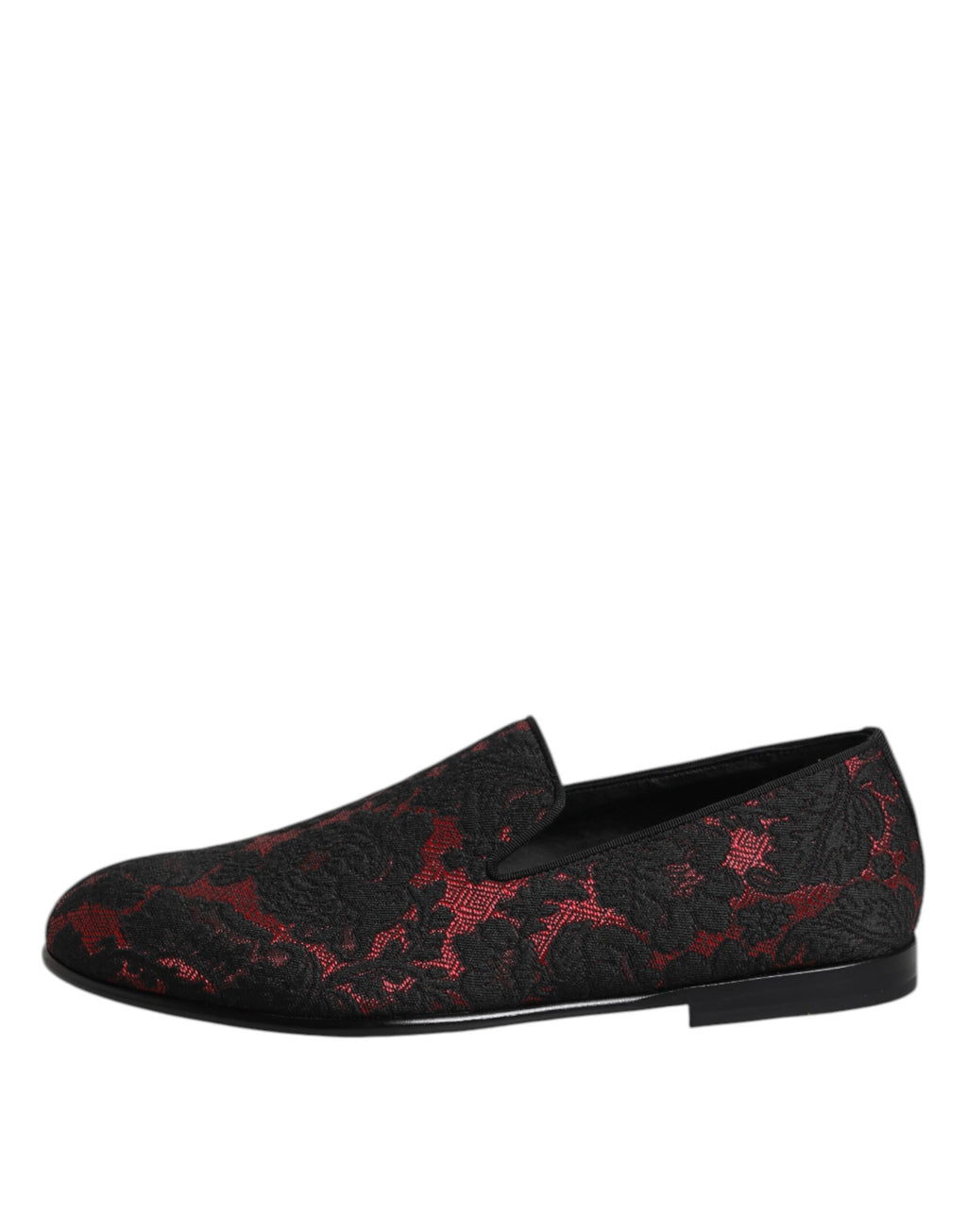 Dolce & Gabbana Red Black Jacquard Slip On Loafers Shoes
