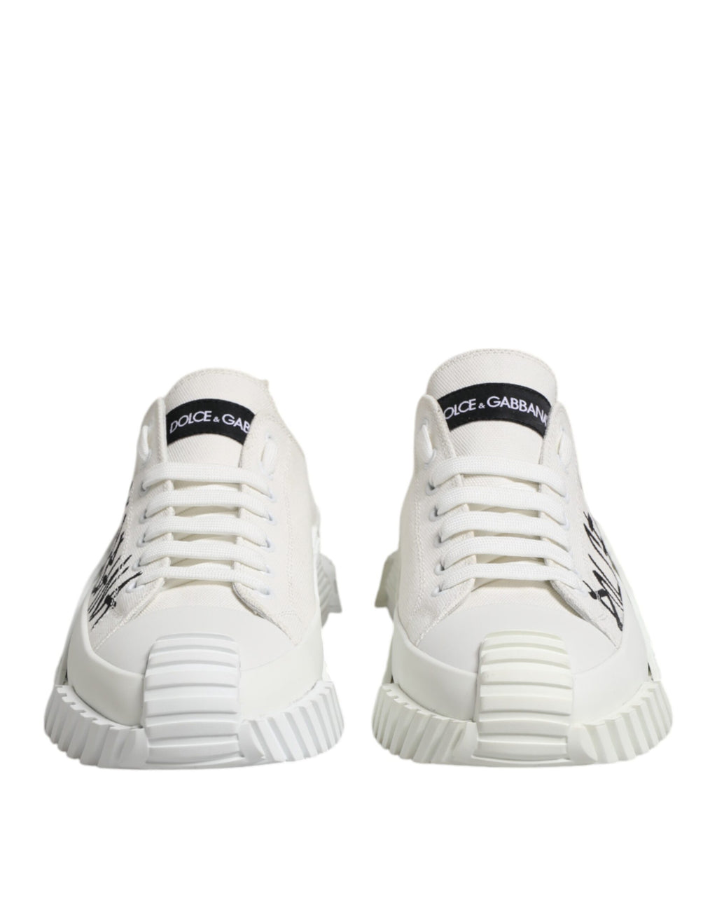 Dolce & Gabbana White Logo Print Lace Up Low Top Sneakers Shoes