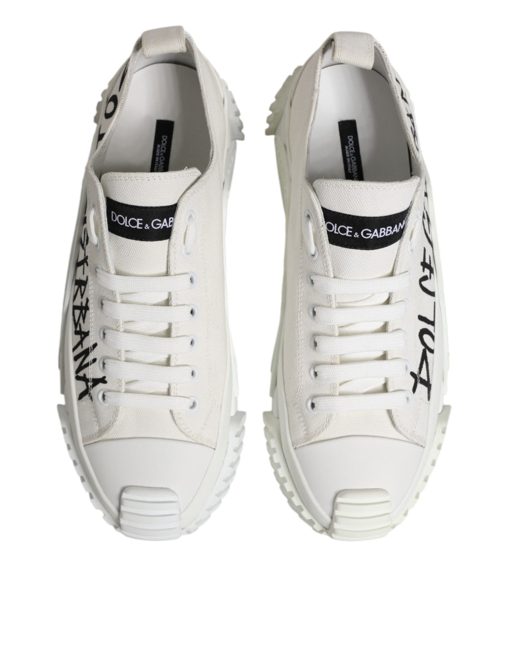 Dolce & Gabbana White Logo Print Lace Up Low Top Sneakers Shoes