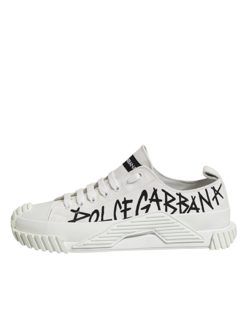 Dolce & Gabbana White Logo Print Lace Up Low Top Sneakers Shoes