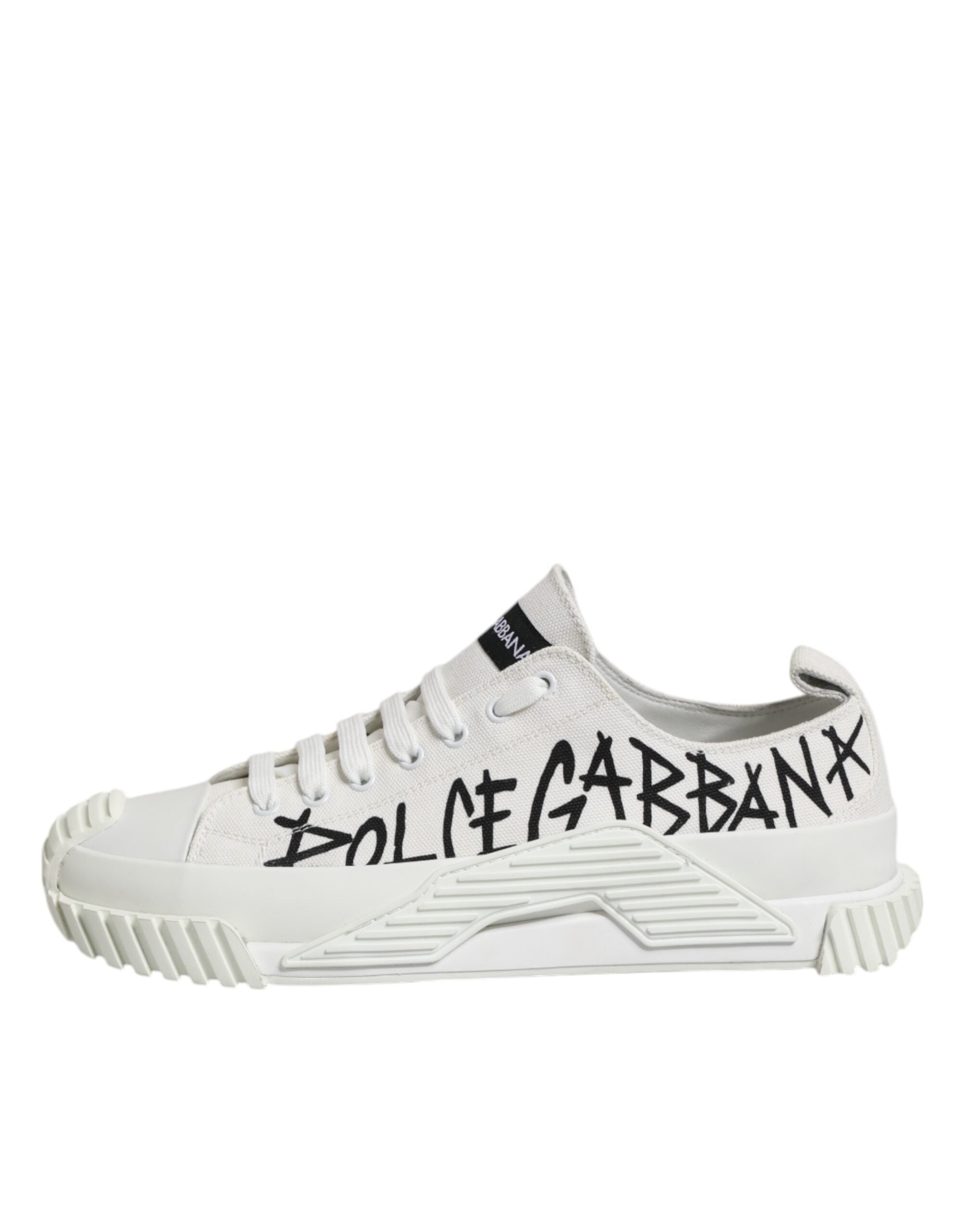 Dolce & Gabbana White Logo Print Lace Up Low Top Sneakers Shoes