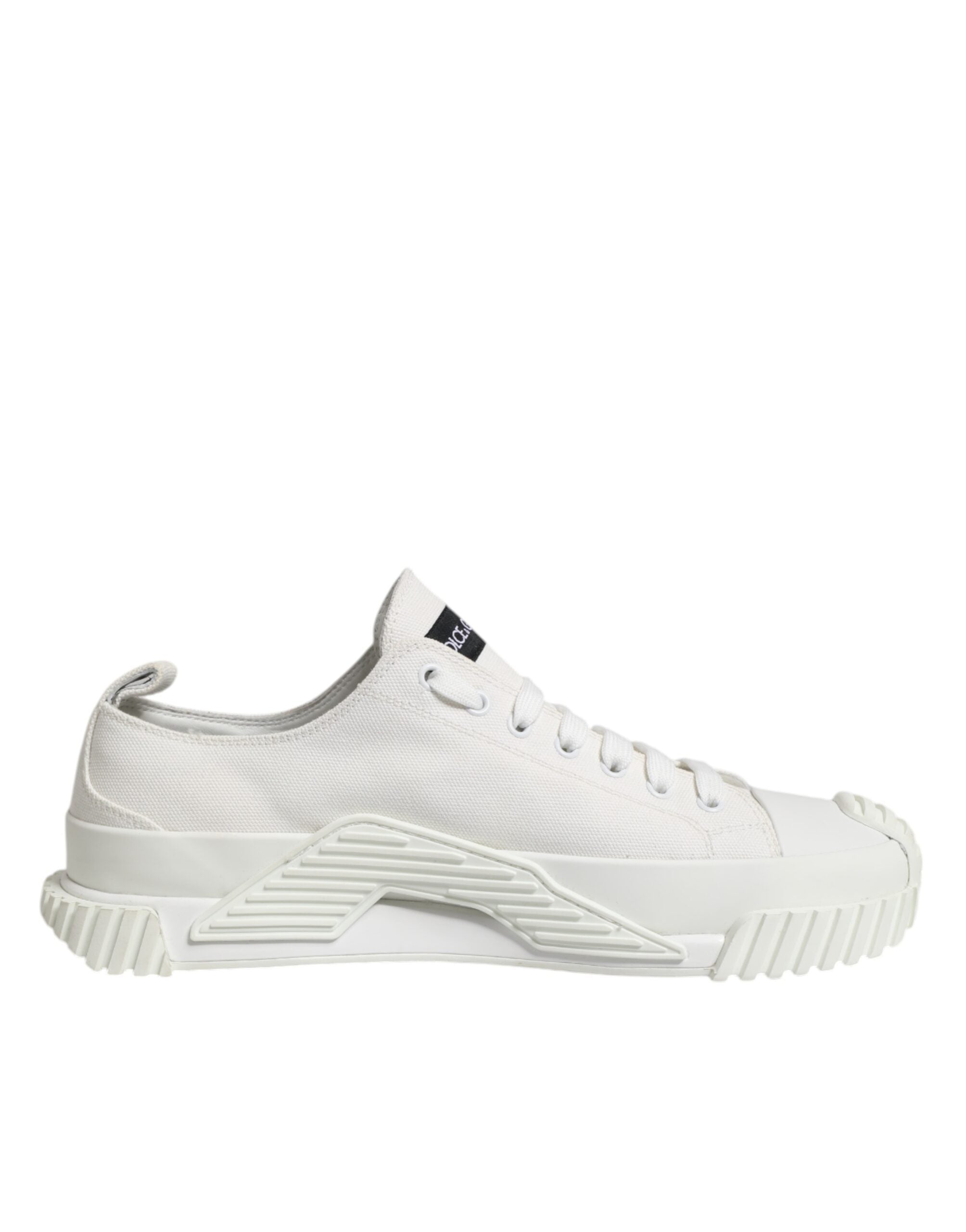 Dolce & Gabbana White Logo Print Lace Up Low Top Sneakers Shoes