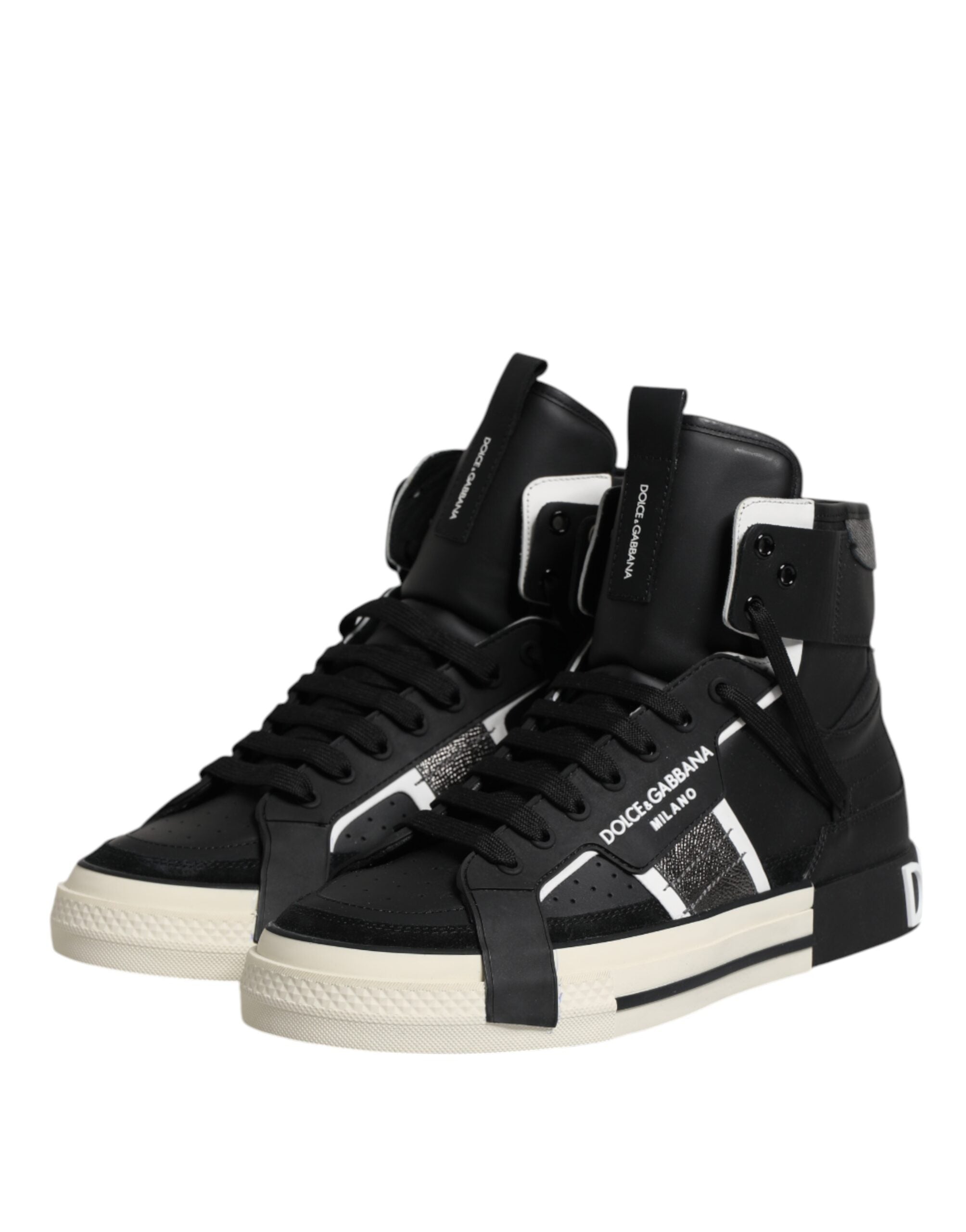 Dolce & Gabbana Black Leather High Top Logo Men Sneakers Shoes