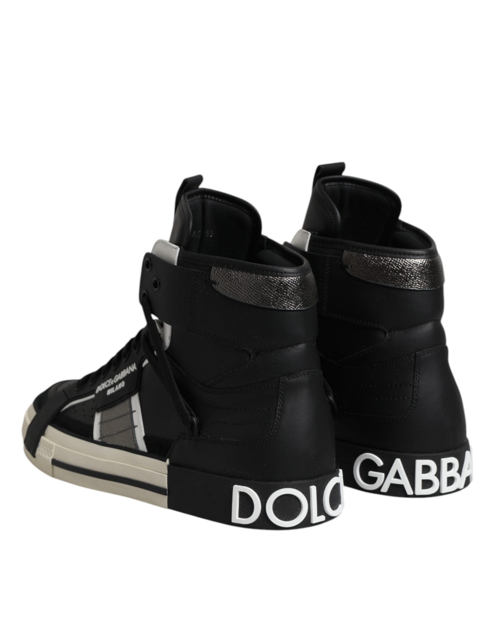 Dolce & Gabbana Black Leather High Top Logo Men Sneakers Shoes
