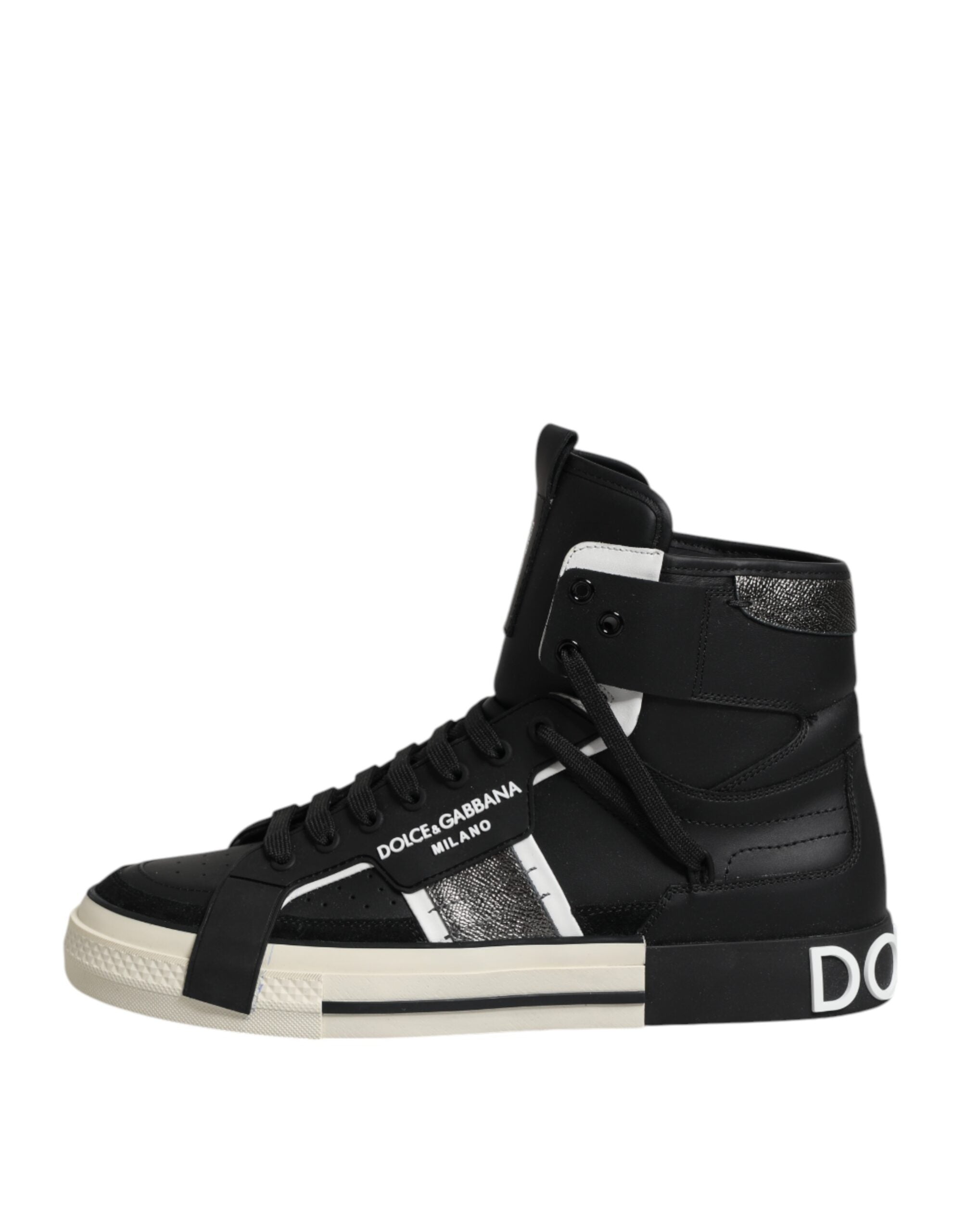 Dolce & Gabbana Black Leather High Top Logo Men Sneakers Shoes