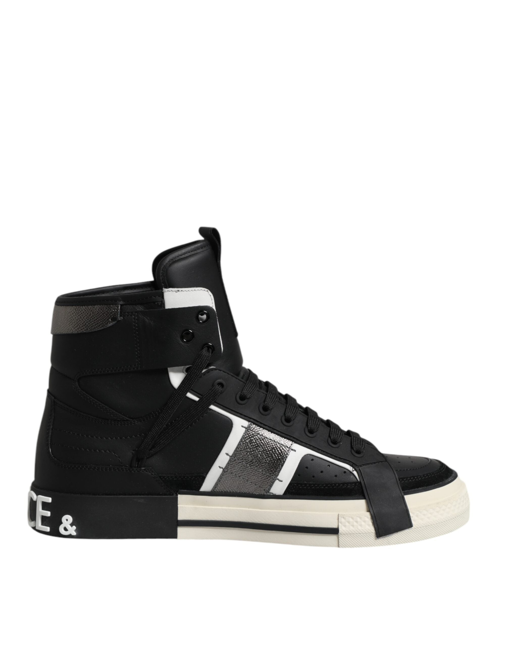 Dolce & Gabbana Black Leather High Top Logo Men Sneakers Shoes
