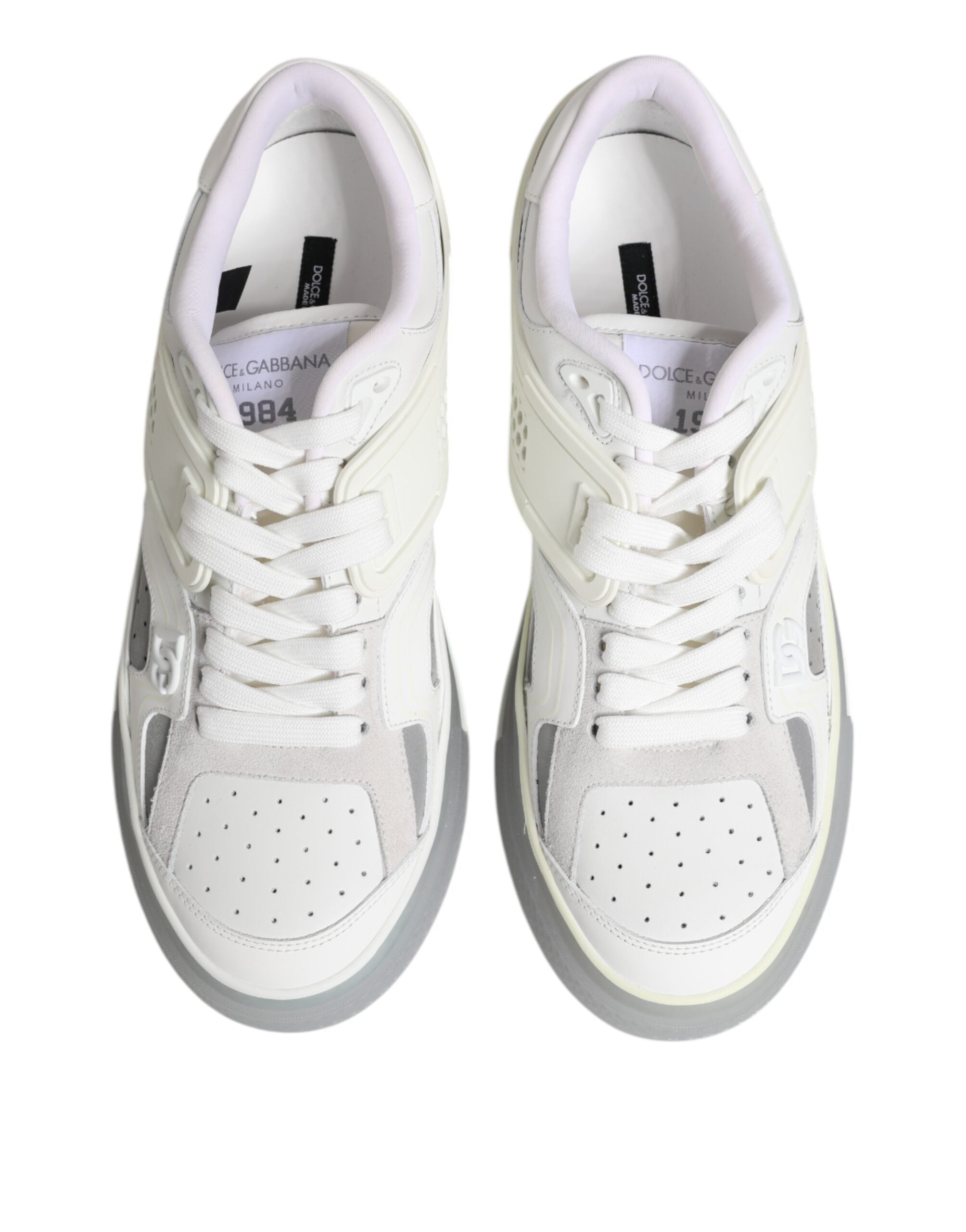 Dolce & Gabbana White Low Top DG Embossed Men Sneakers Shoes