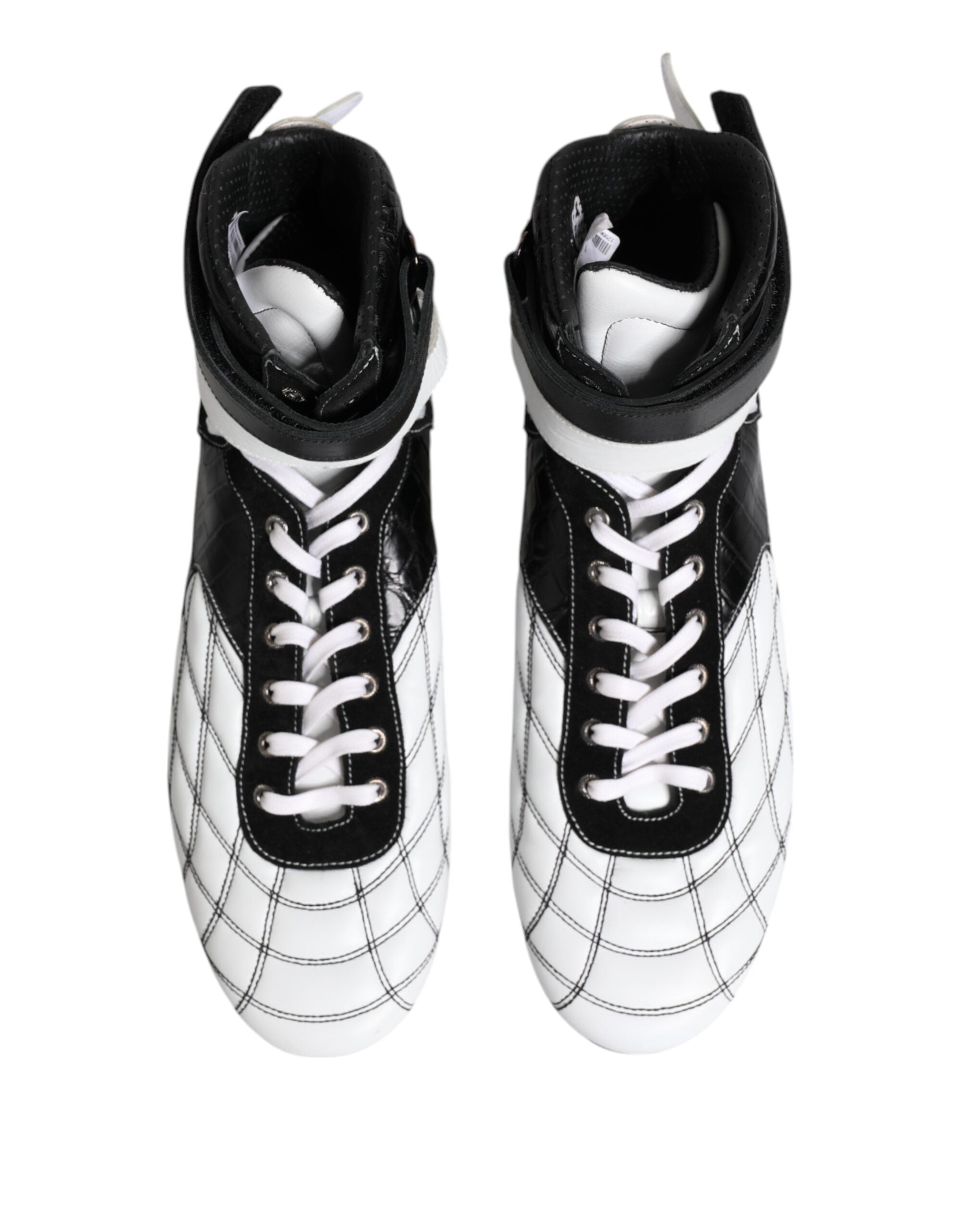 Dolce & Gabbana Black White Leather High Top Sneakers Shoes