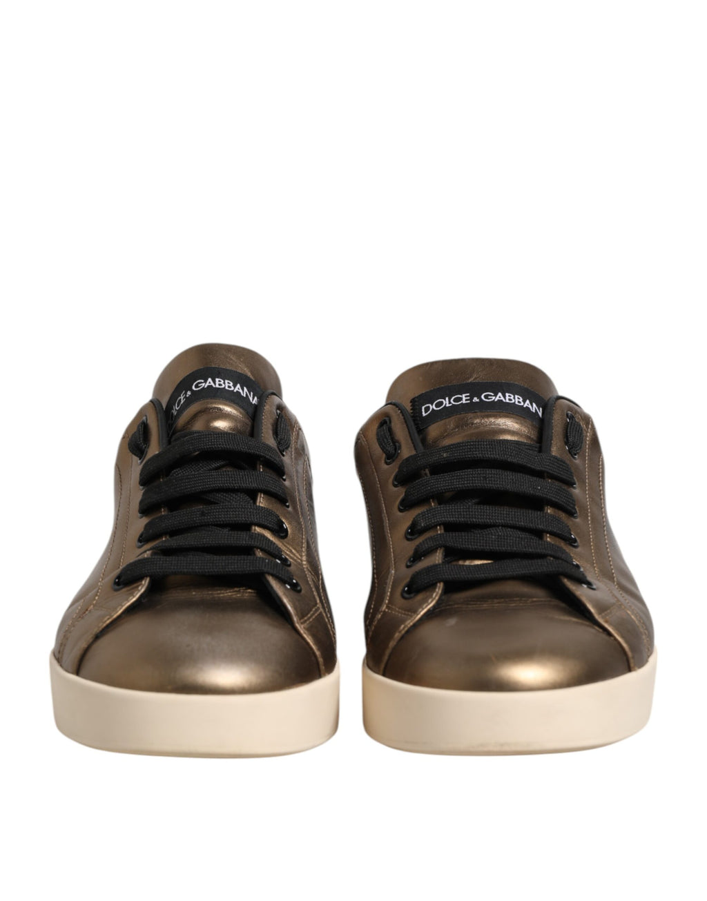 Dolce & Gabbana Gold Portofino Leather Low Top Sneakers Shoes