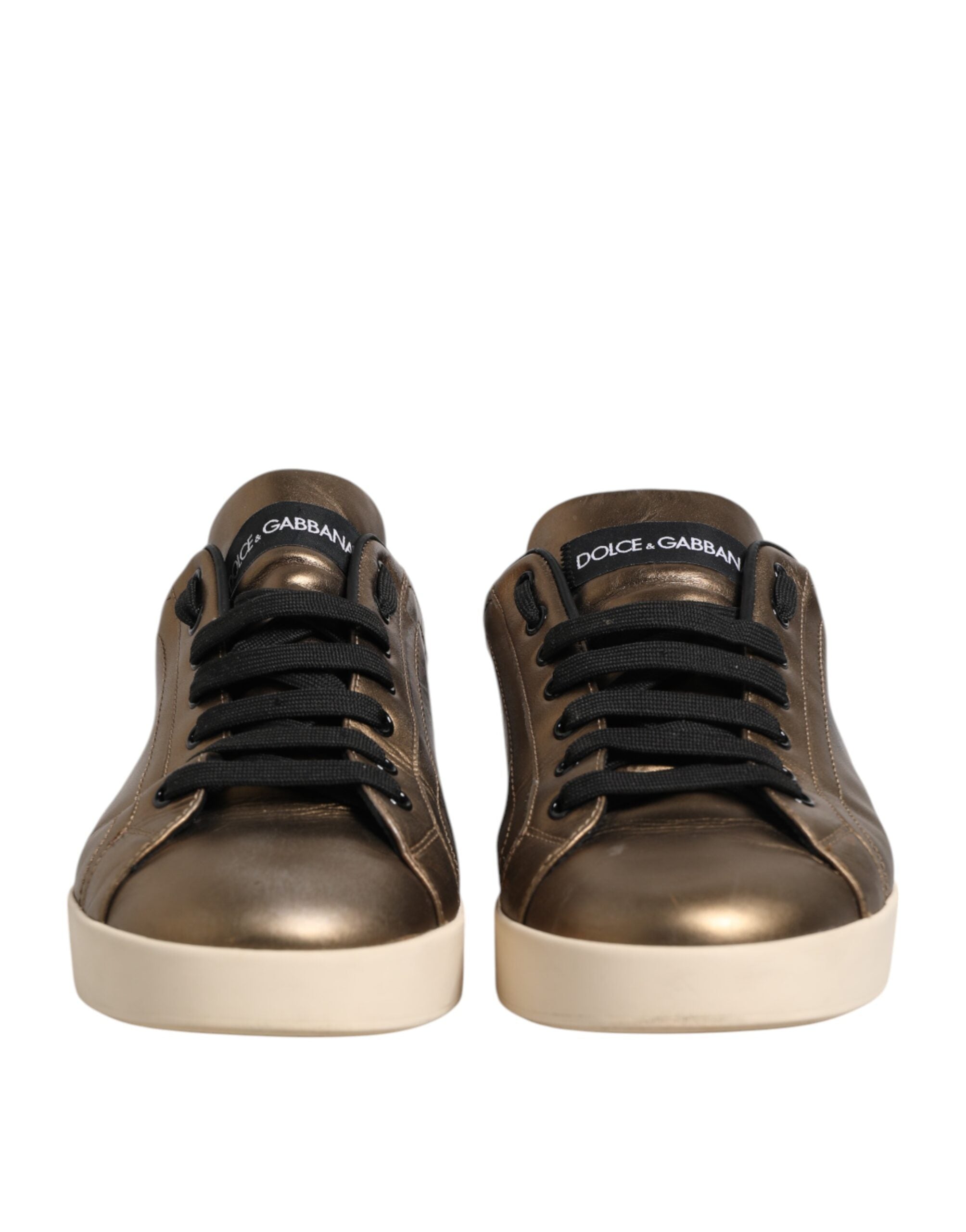 Dolce & Gabbana Gold Portofino Leather Low Top Sneakers Shoes