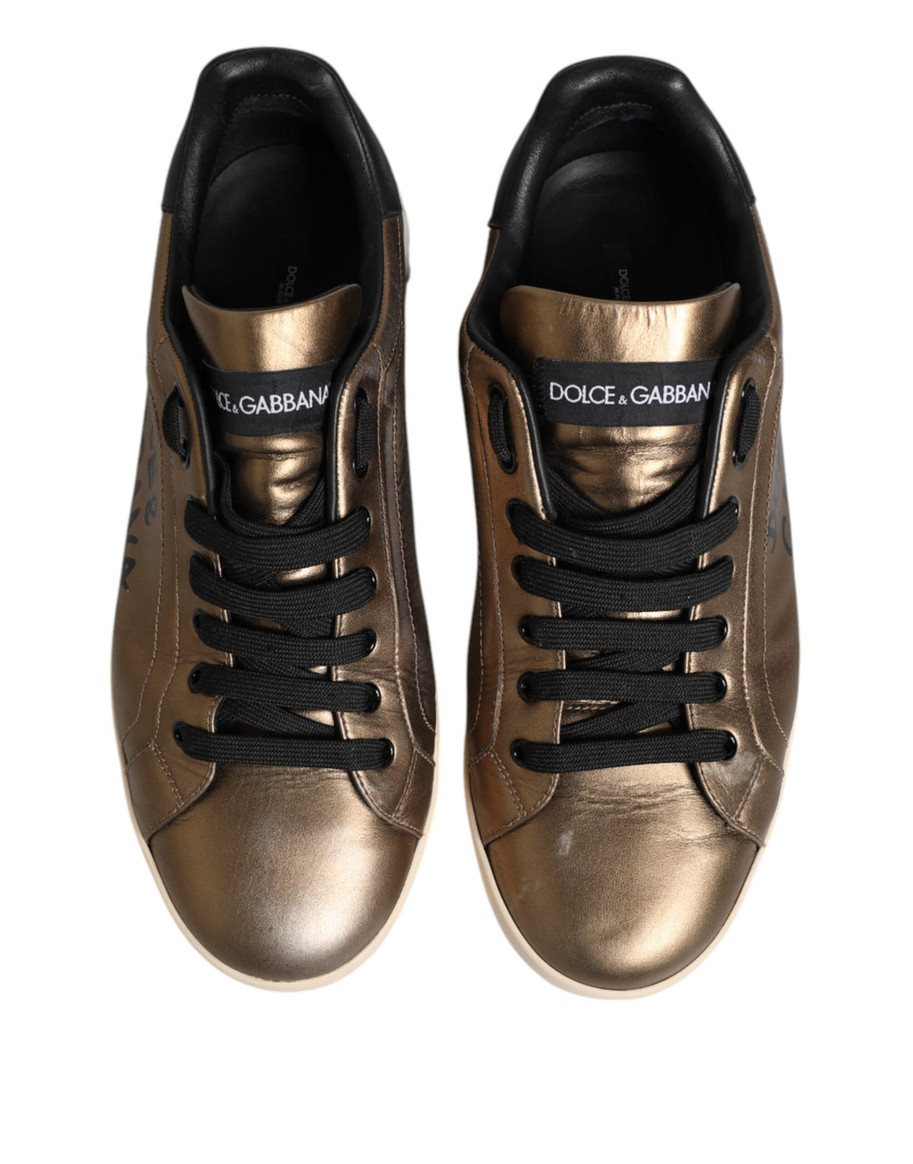 Dolce & Gabbana Gold Portofino Leather Low Top Sneakers Shoes