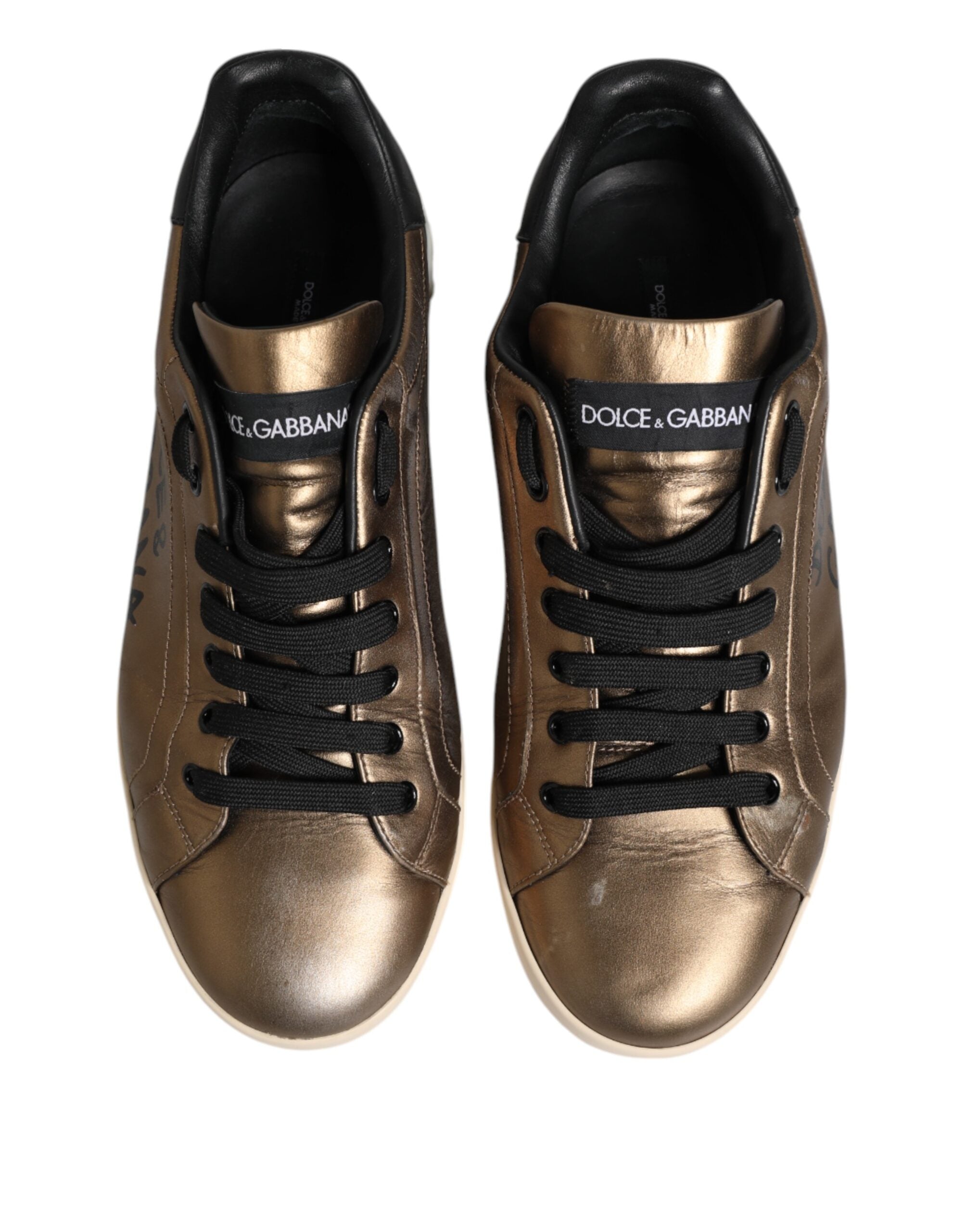 Dolce & Gabbana Gold Portofino Leather Low Top Sneakers Shoes
