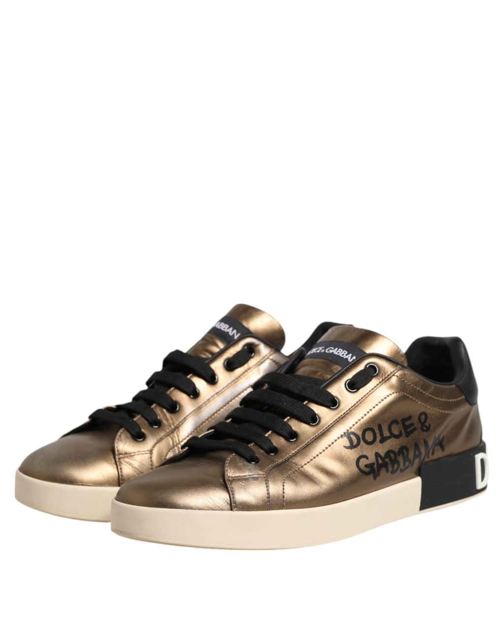Dolce & Gabbana Gold Portofino Leather Low Top Sneakers Shoes