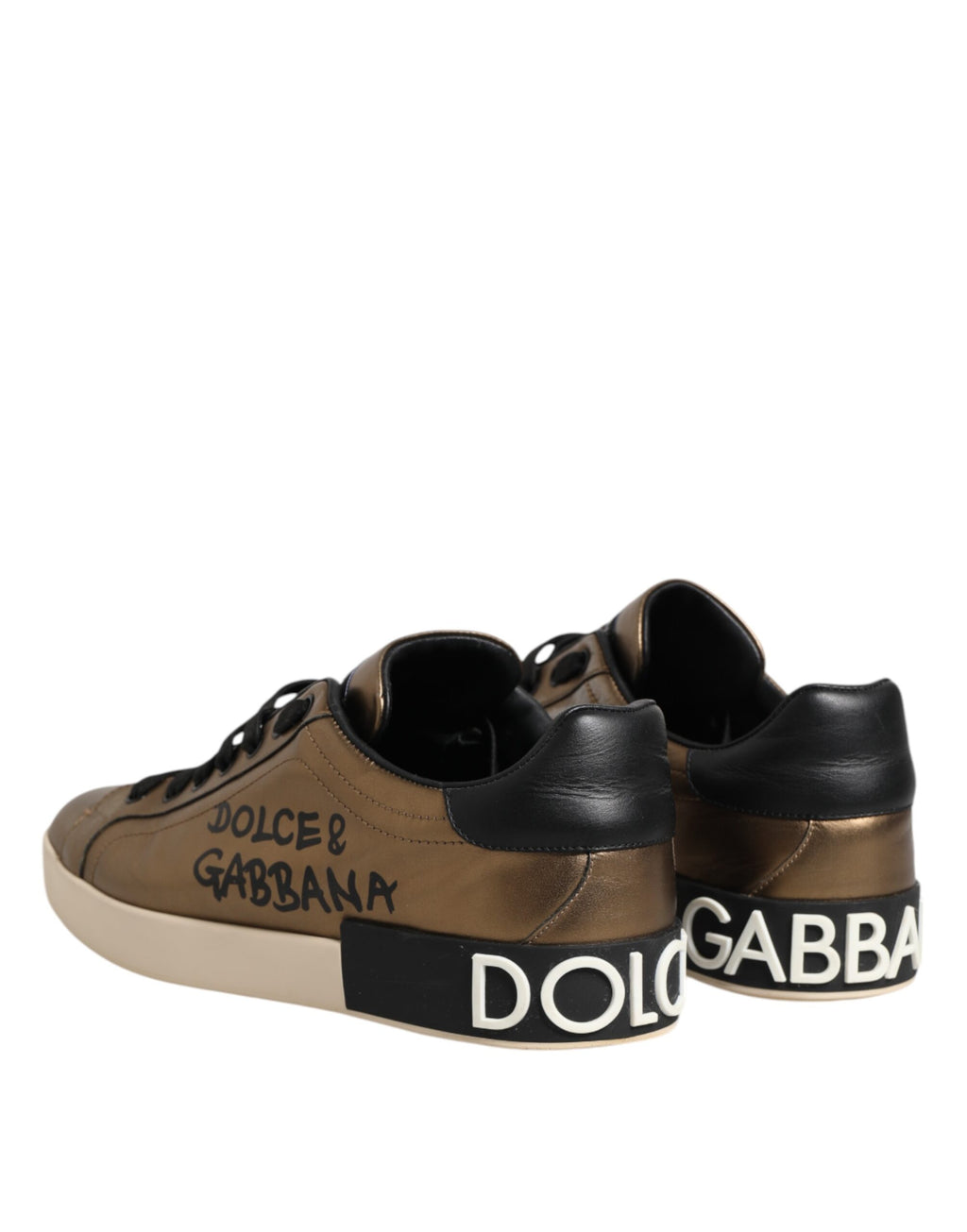 Dolce & Gabbana Gold Portofino Leather Low Top Sneakers Shoes