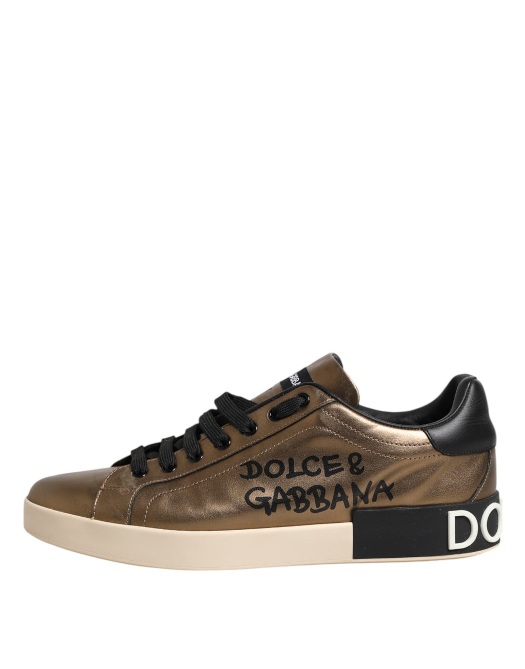 Dolce & Gabbana Gold Portofino Leather Low Top Sneakers Shoes