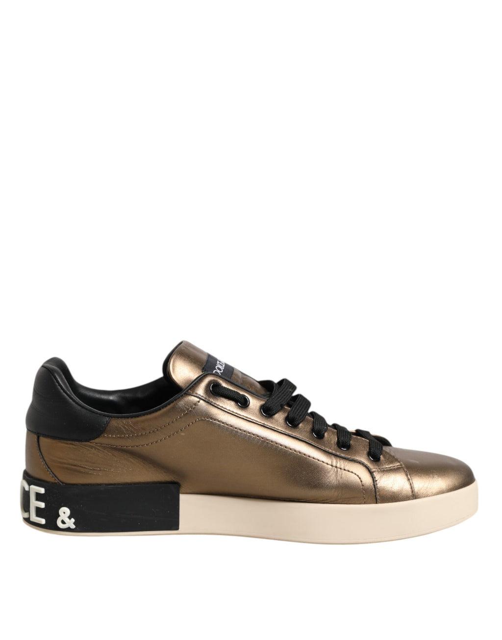 Dolce & Gabbana Gold Portofino Leather Low Top Sneakers Shoes