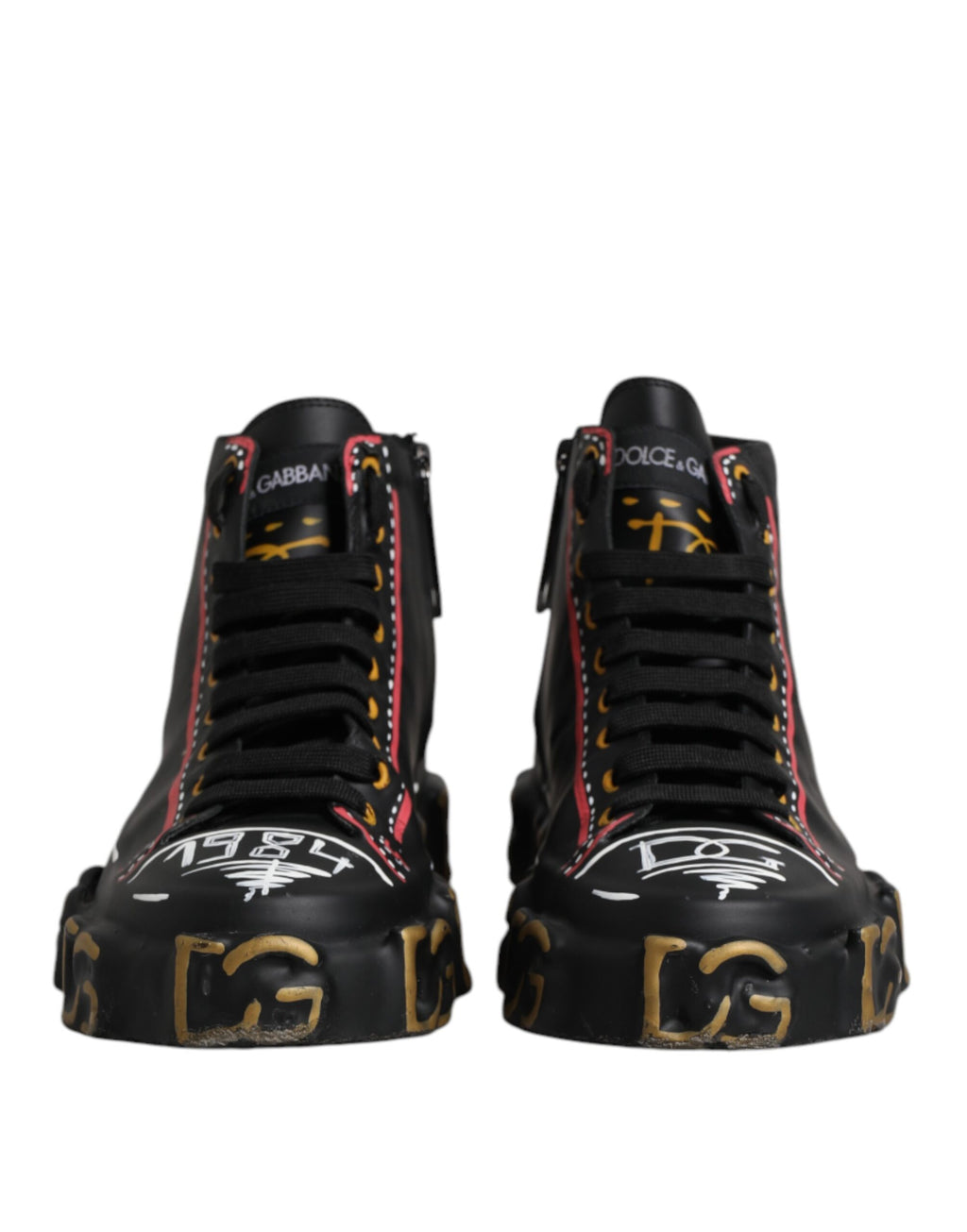 Dolce & Gabbana Black Leather Logo High Top Sneakers Shoes