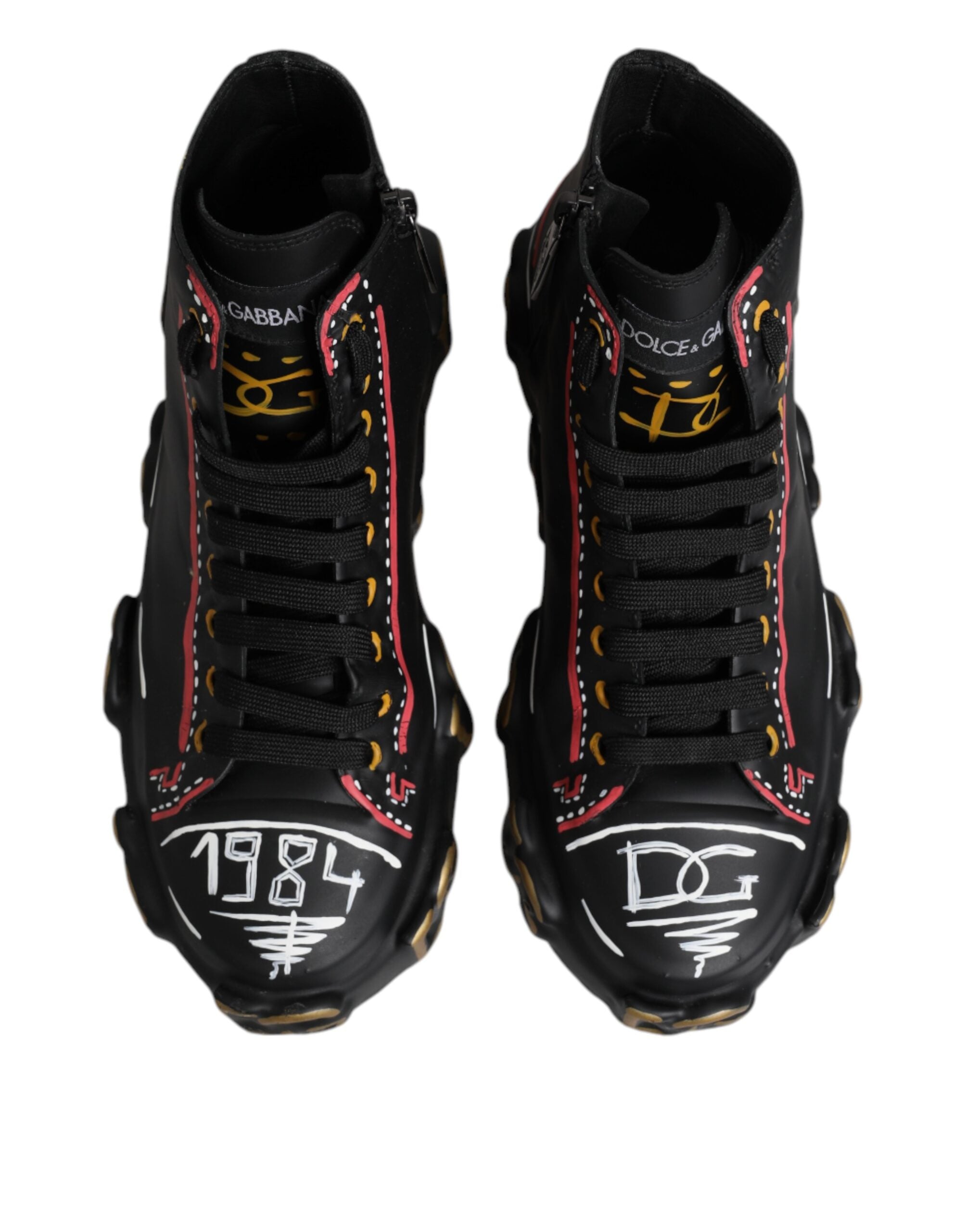 Dolce & Gabbana Black Leather Logo High Top Sneakers Shoes