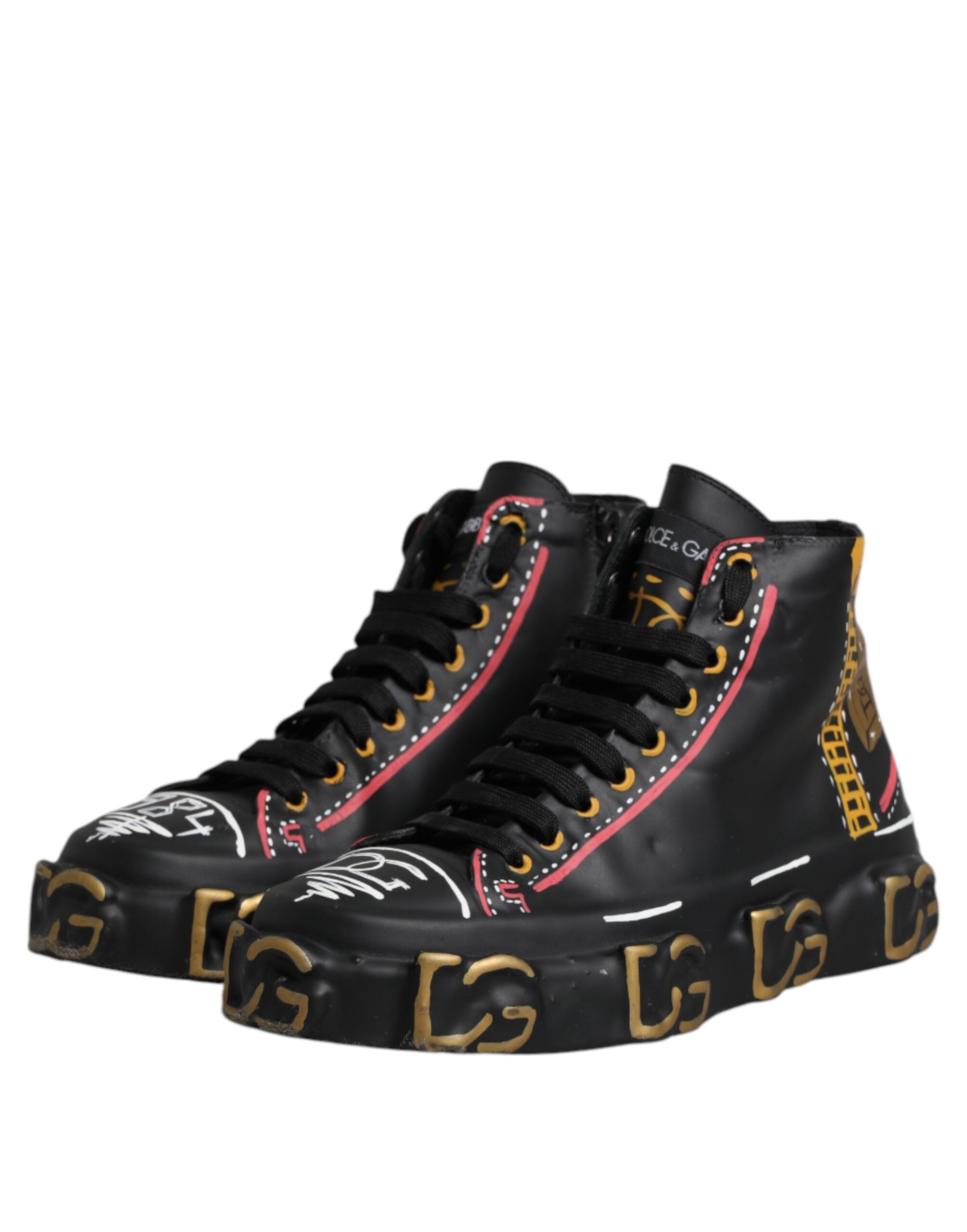 Dolce & Gabbana Black Leather Logo High Top Sneakers Shoes
