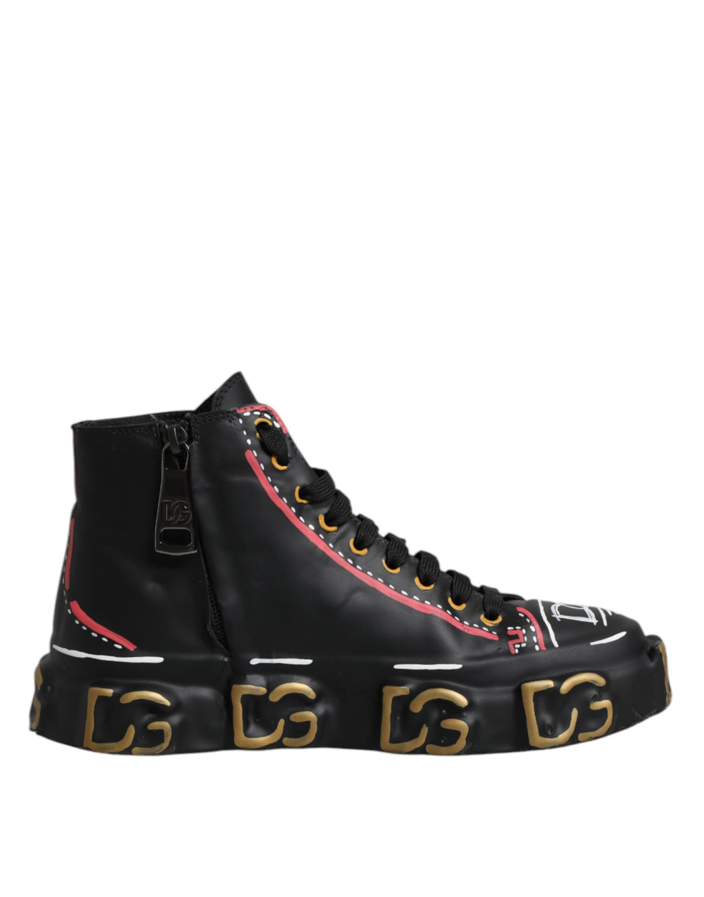 Dolce & Gabbana Black Leather Logo High Top Sneakers Shoes