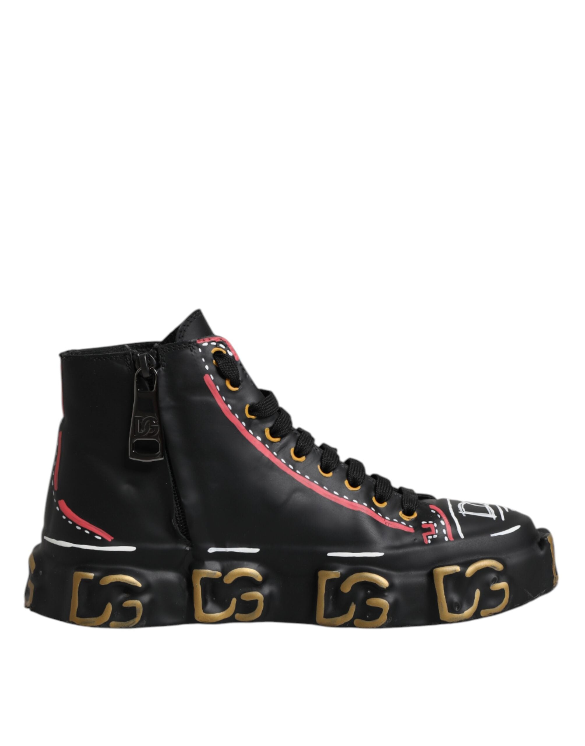 Dolce & Gabbana Black Leather Logo High Top Sneakers Shoes