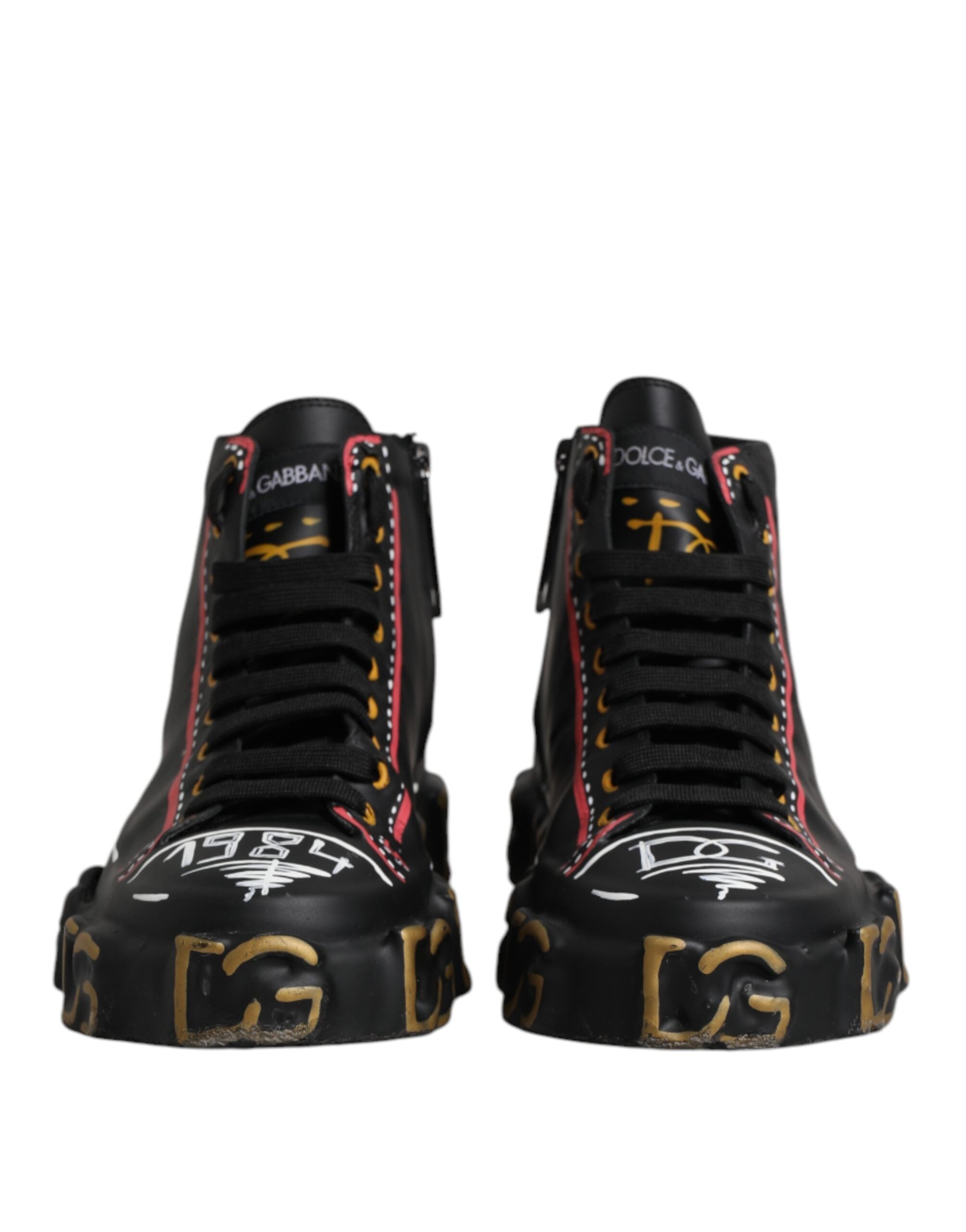 Dolce & Gabbana Black Leather Logo High Top Sneakers Shoes
