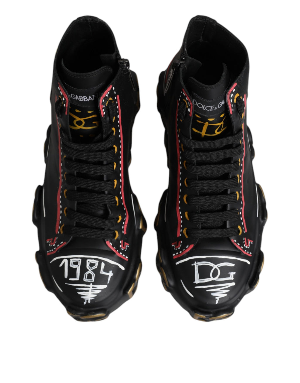 Dolce & Gabbana Black Leather Logo High Top Sneakers Shoes