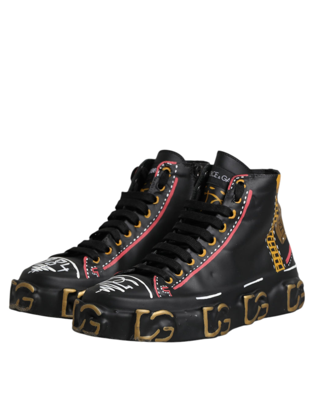 Dolce & Gabbana Black Leather Logo High Top Sneakers Shoes