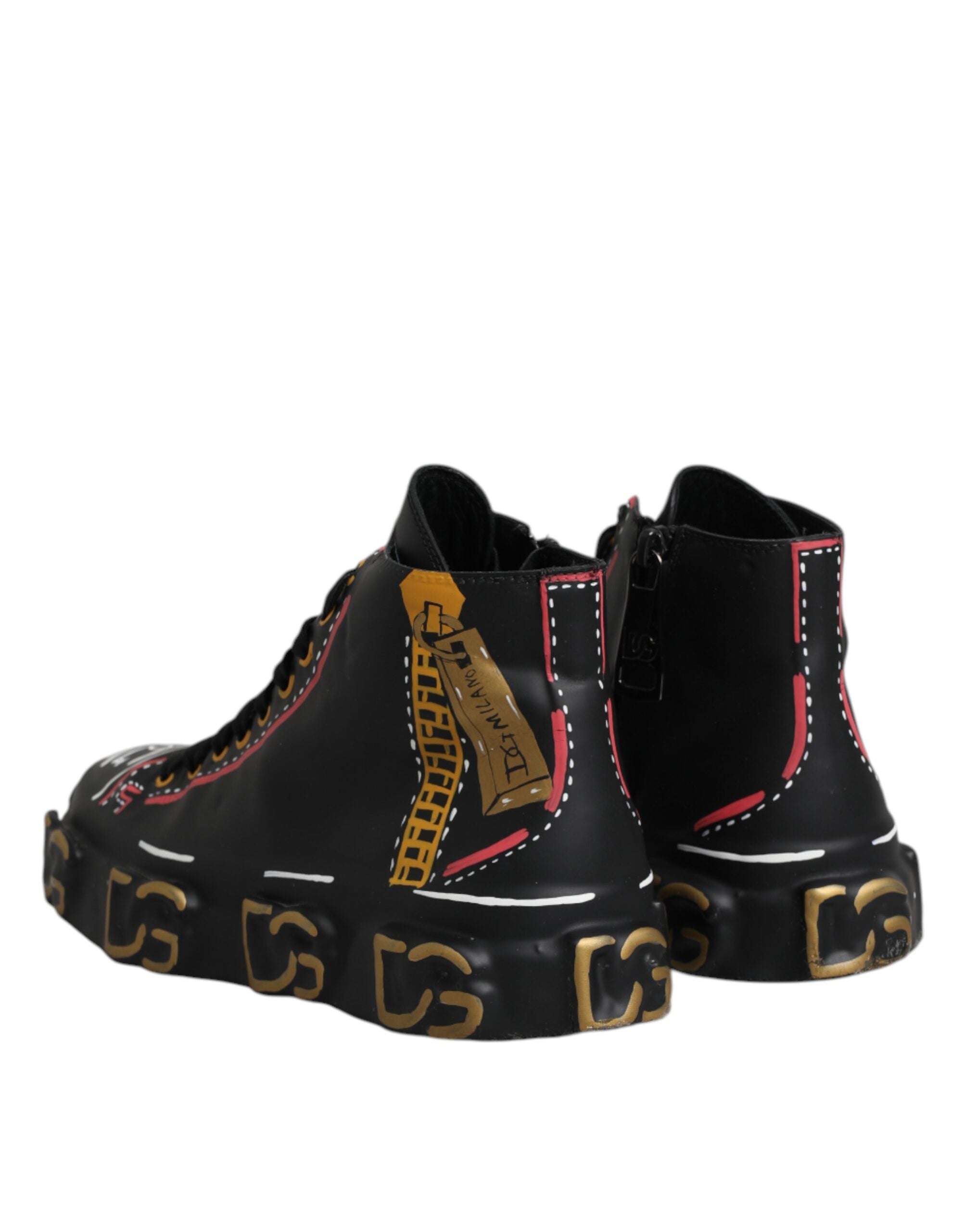 Dolce & Gabbana Black Leather Logo High Top Sneakers Shoes