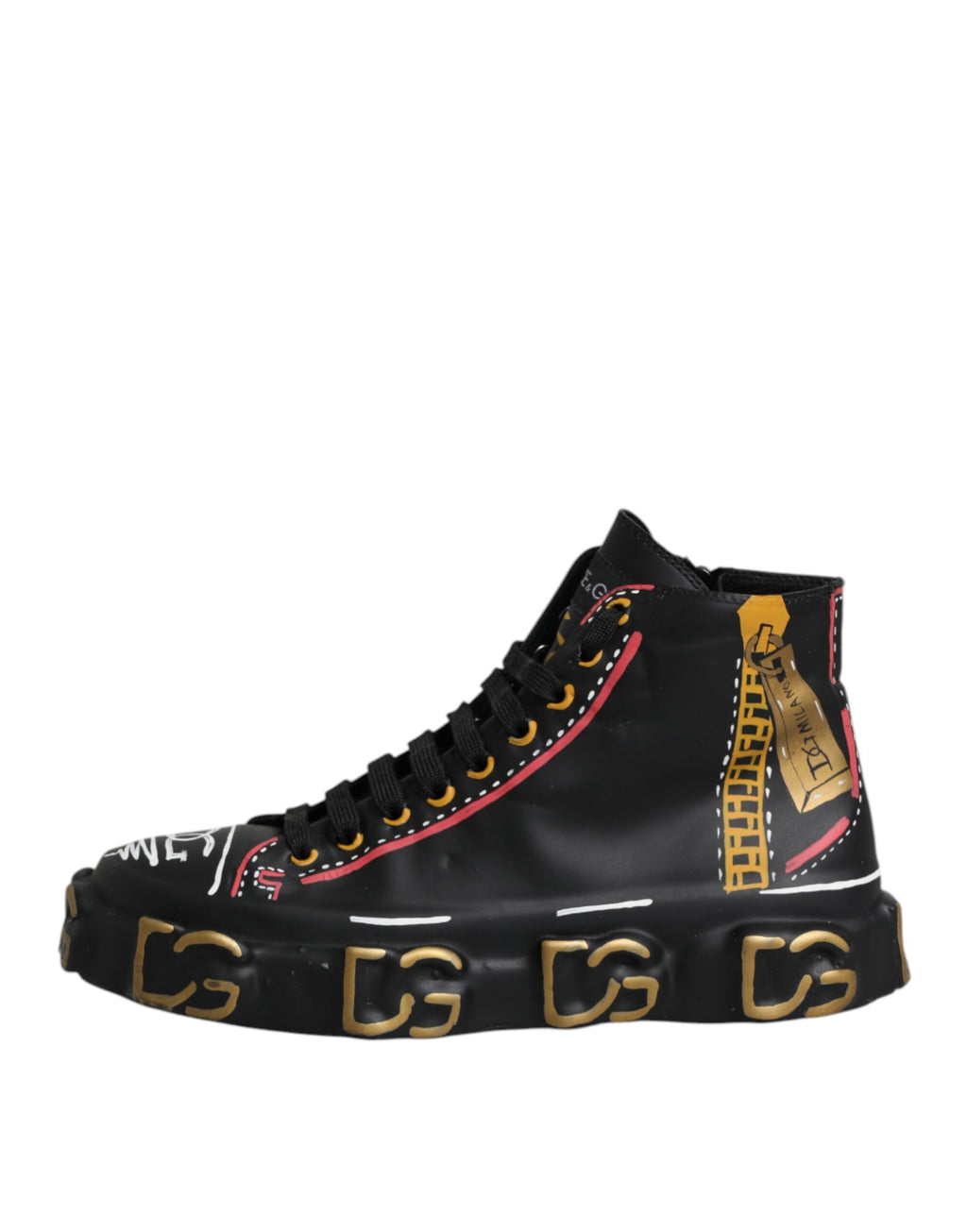 Dolce & Gabbana Black Leather Logo High Top Sneakers Shoes