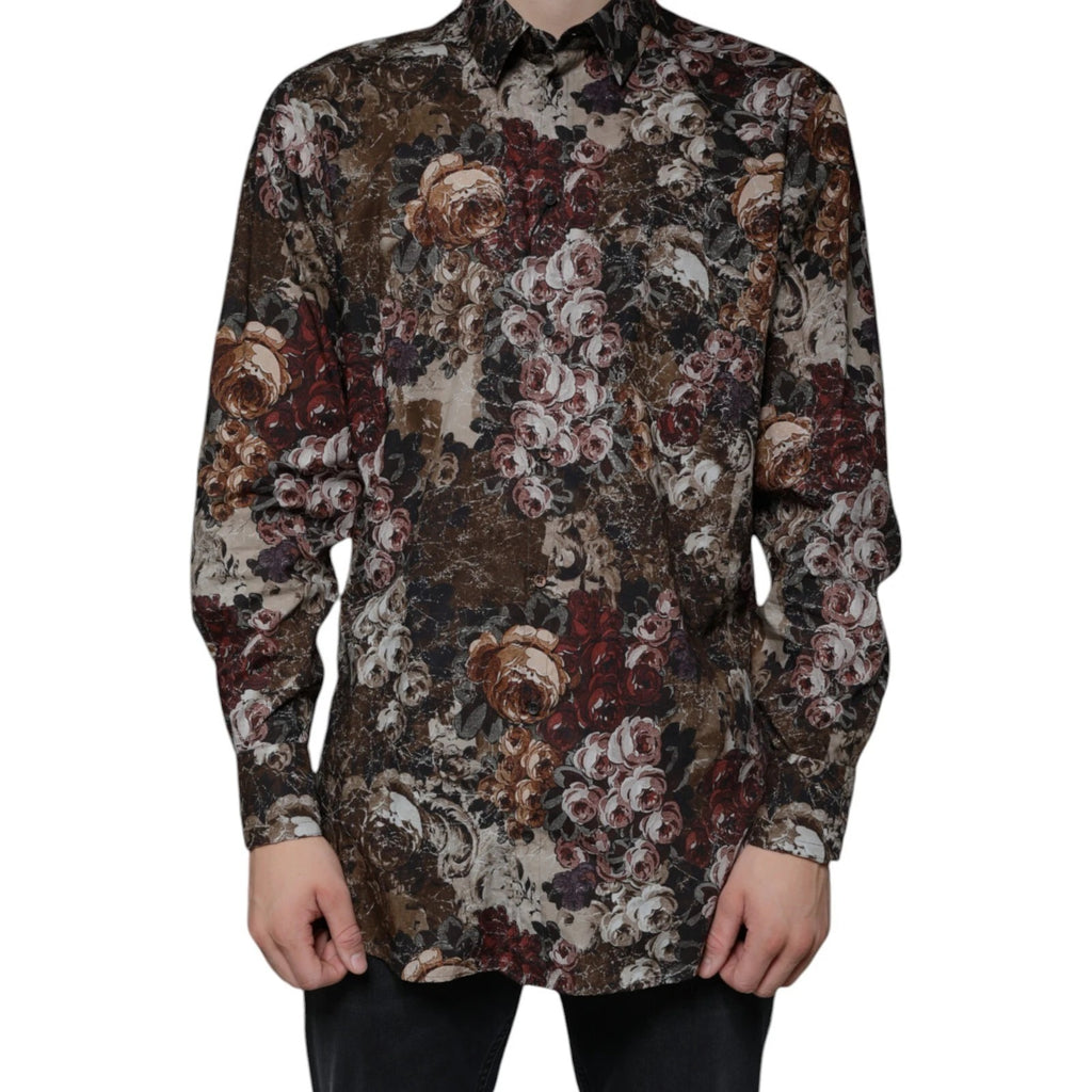Dolce & Gabbana Multicolor Floral GOLD Cotton Men Dress Shirt