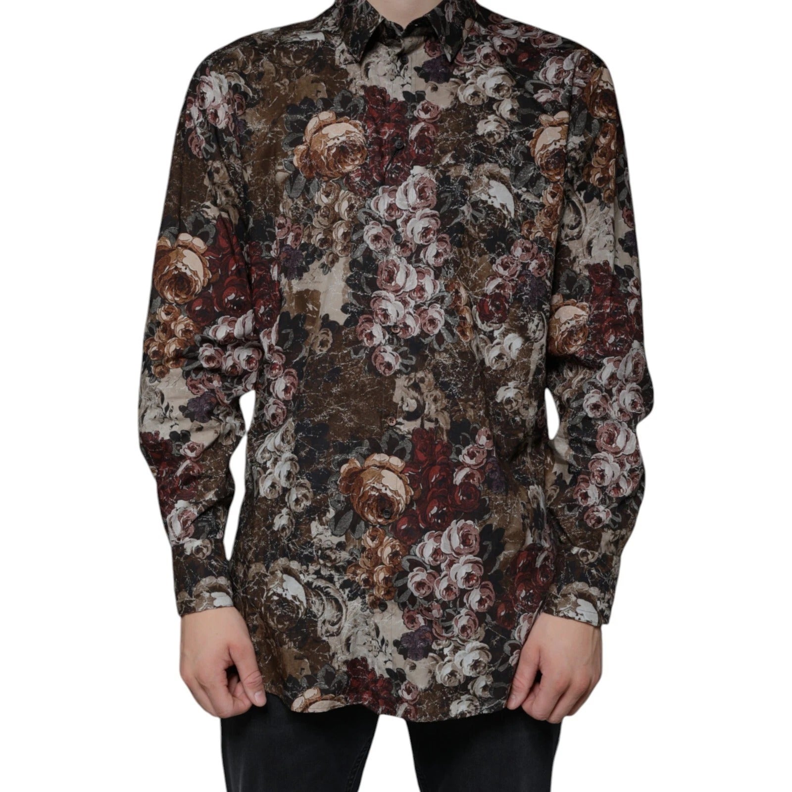 Dolce & Gabbana Multicolor Floral GOLD Cotton Men Dress Shirt