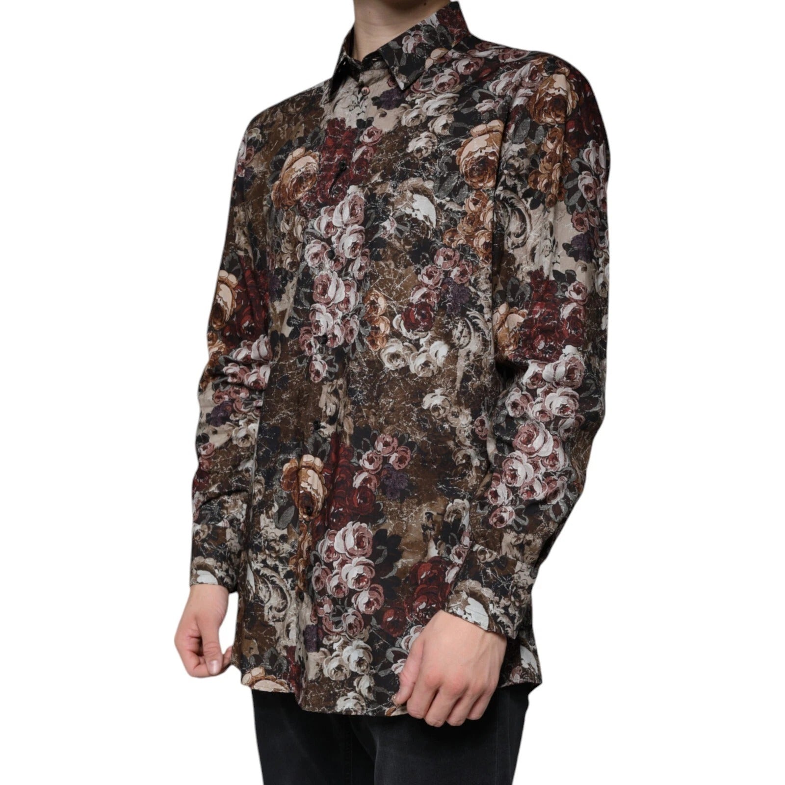 Dolce & Gabbana Multicolor Floral GOLD Cotton Men Dress Shirt