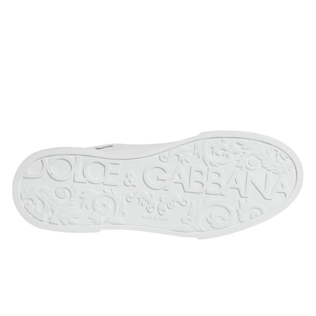 Dolce & Gabbana White Blue Leather Crown Milano Sneaker Shoes