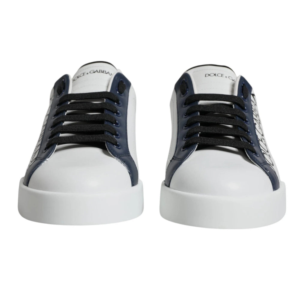 Dolce & Gabbana White Blue Leather Crown Milano Sneaker Shoes