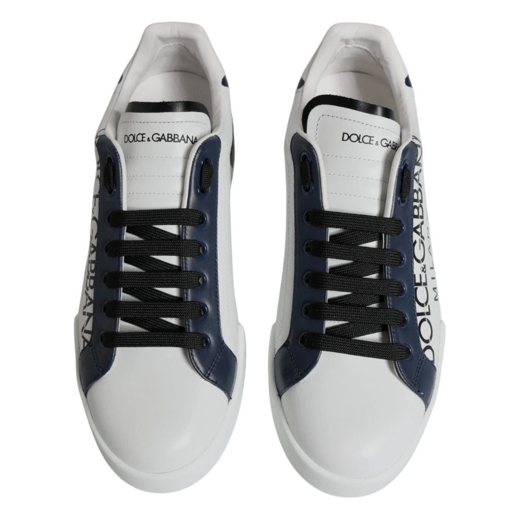Dolce & Gabbana White Blue Leather Crown Milano Sneaker Shoes