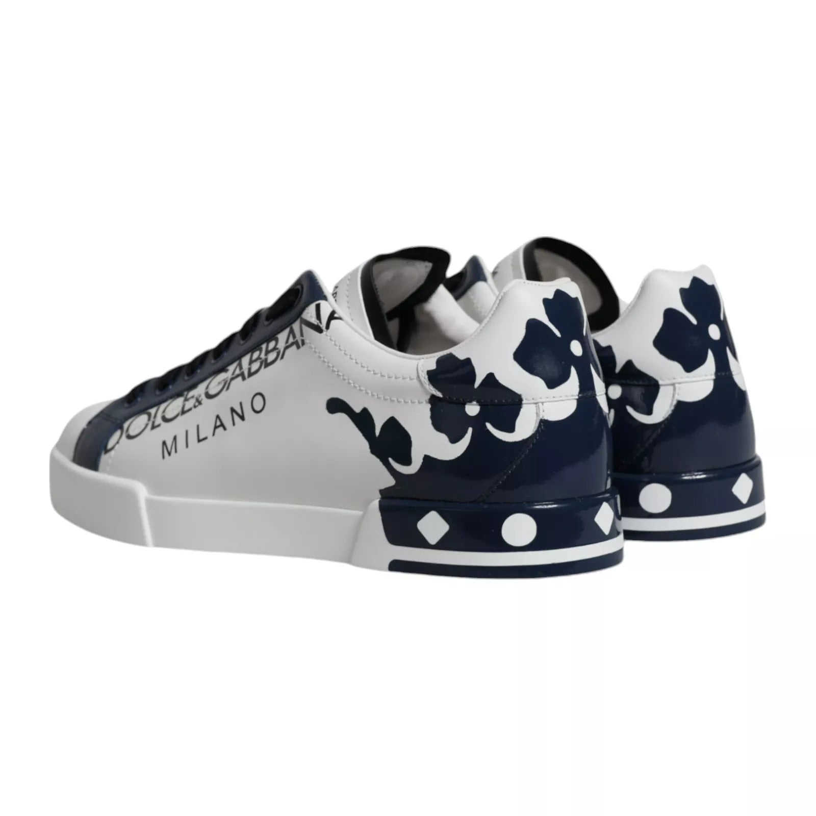 Dolce & Gabbana White Blue Leather Crown Milano Sneaker Shoes