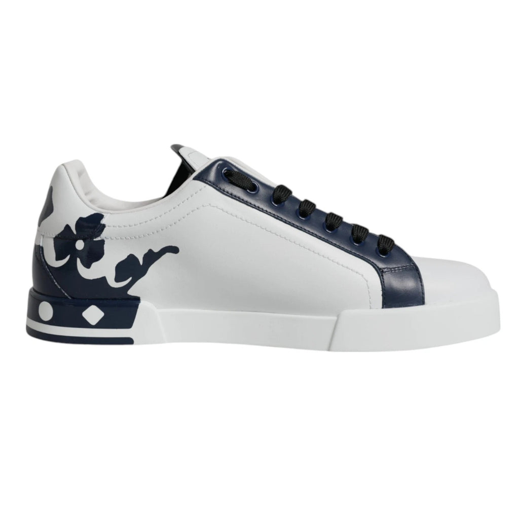 Dolce & Gabbana White Blue Leather Crown Milano Sneaker Shoes