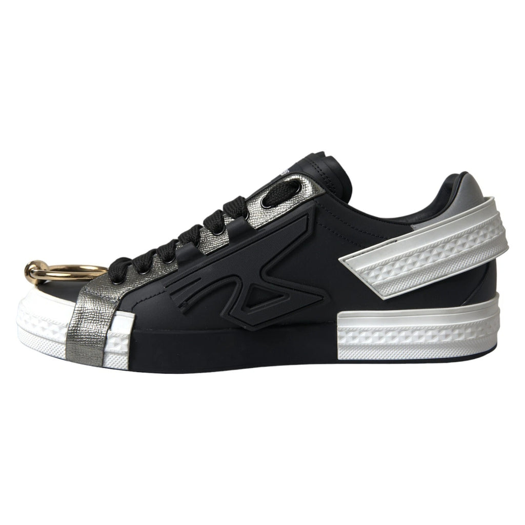 Dolce & Gabbana Black Leather Low Top Sneakers Portofino Shoes