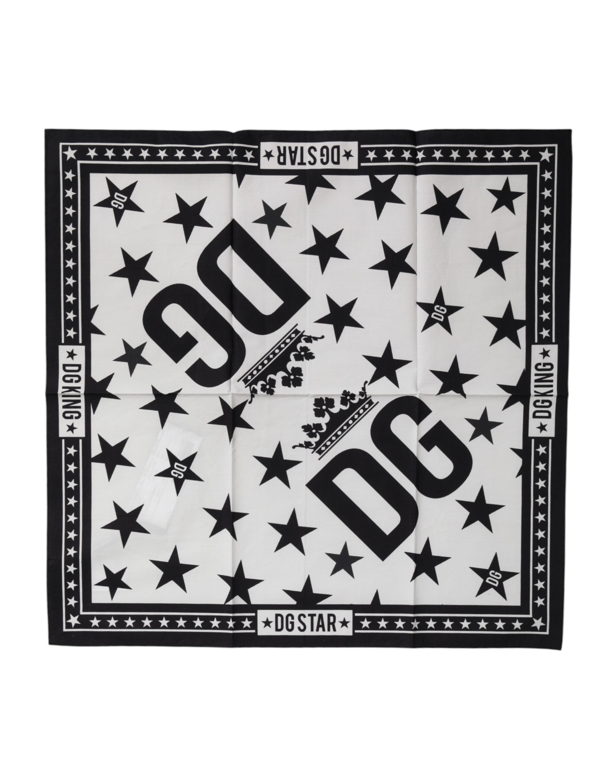 Dolce & Gabbana Black White Crown Cotton Square Foulard Scarf