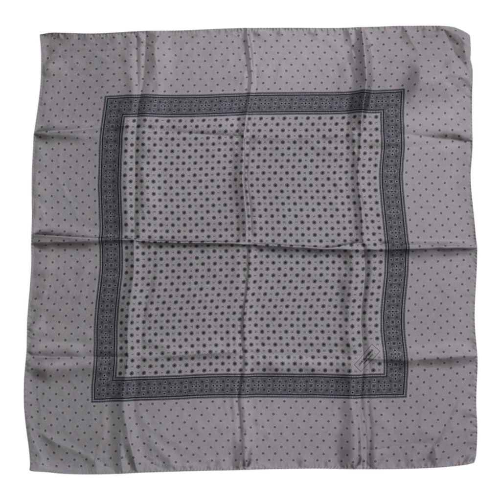 Dolce & Gabbana Gray Polka Dot Silk Square Men Foulard Scarf