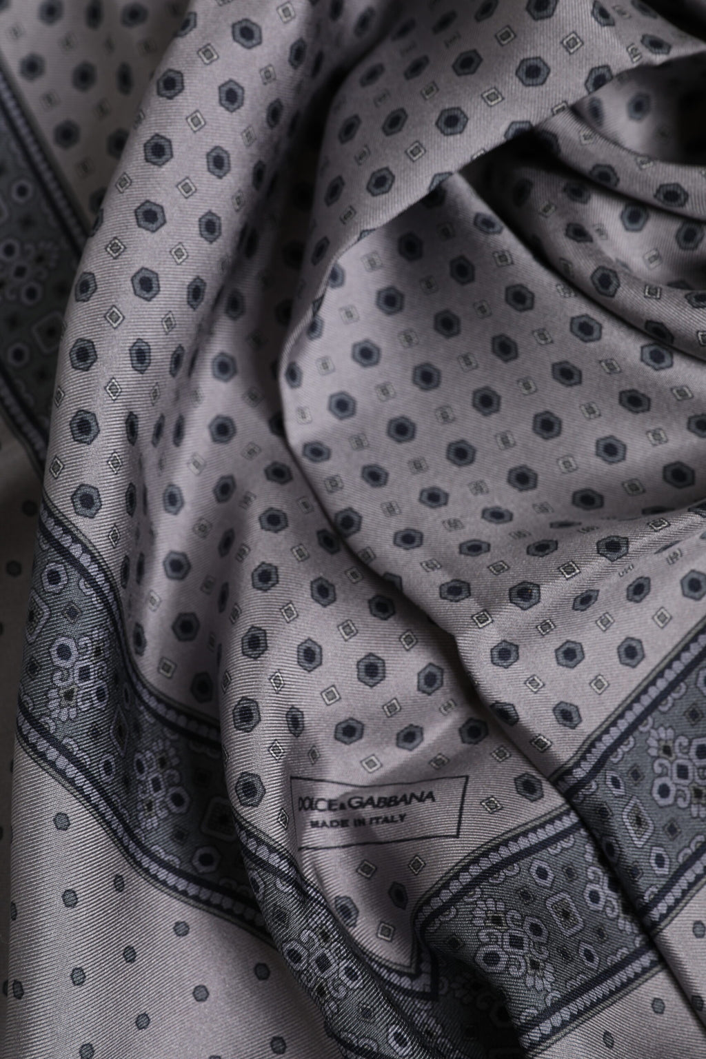 Dolce & Gabbana Gray Polka Dot Silk Square Men Foulard Scarf