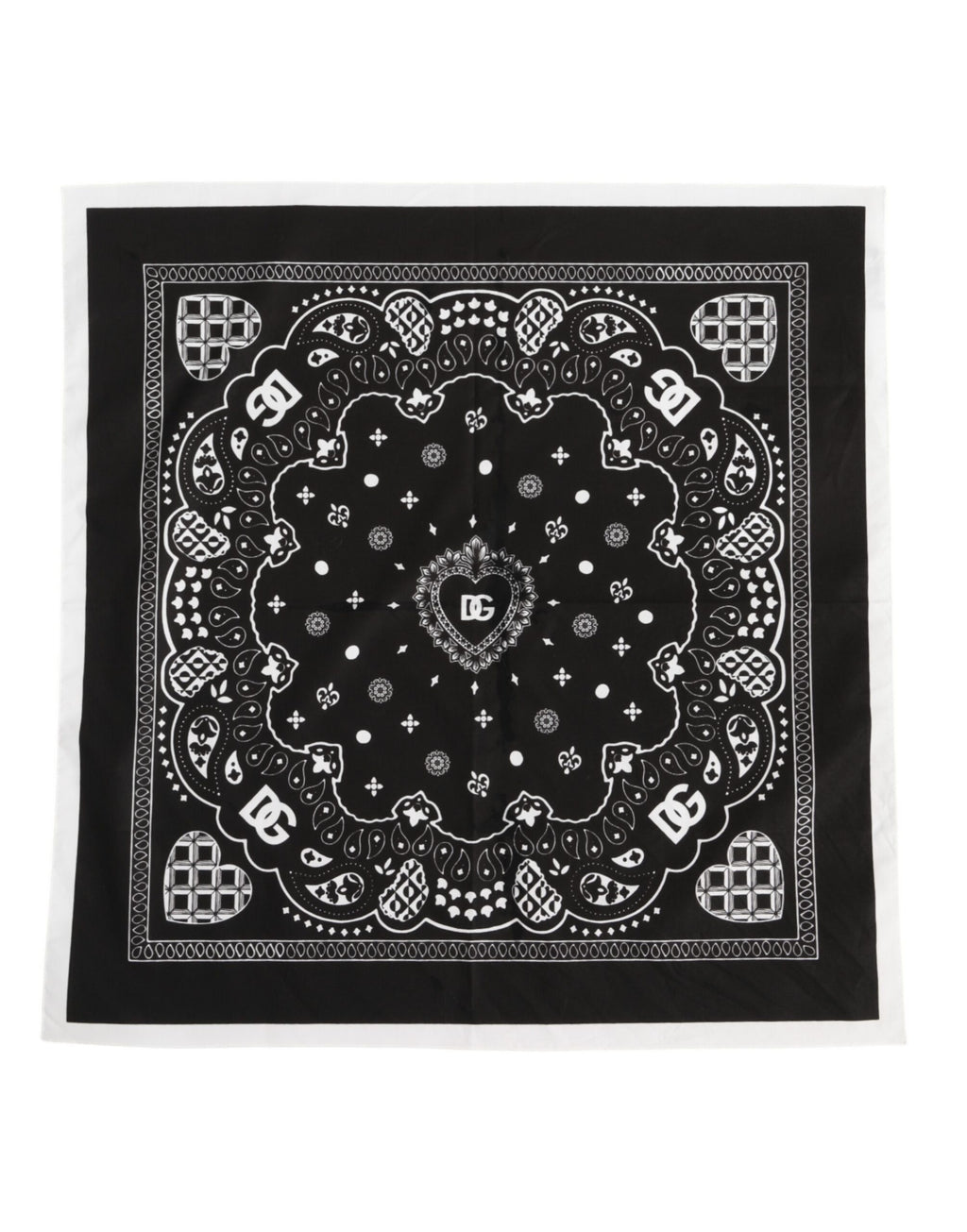 Dolce & Gabbana Black White Bandana Square Foulard Scarf