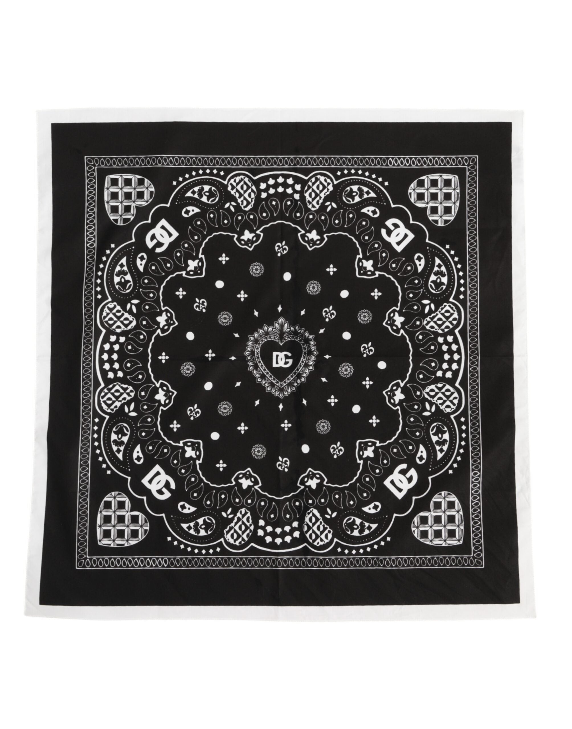 Dolce & Gabbana Black White Bandana Square Foulard Scarf