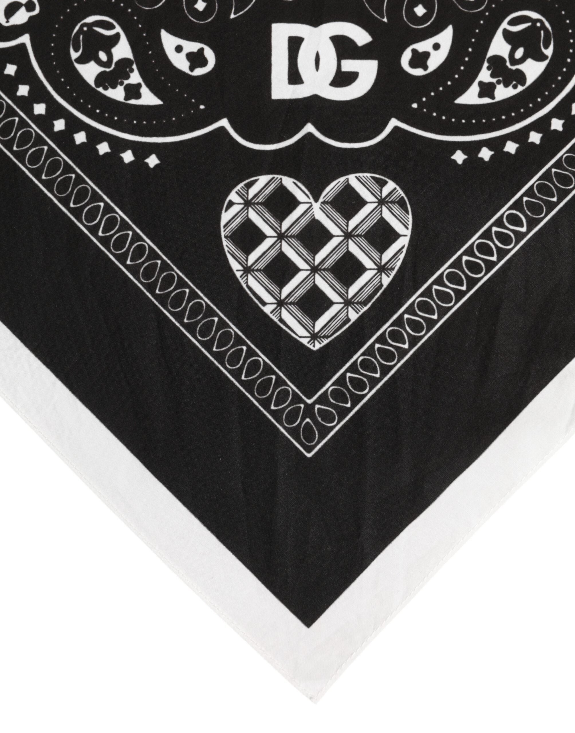 Dolce & Gabbana Black White Bandana Square Foulard Scarf