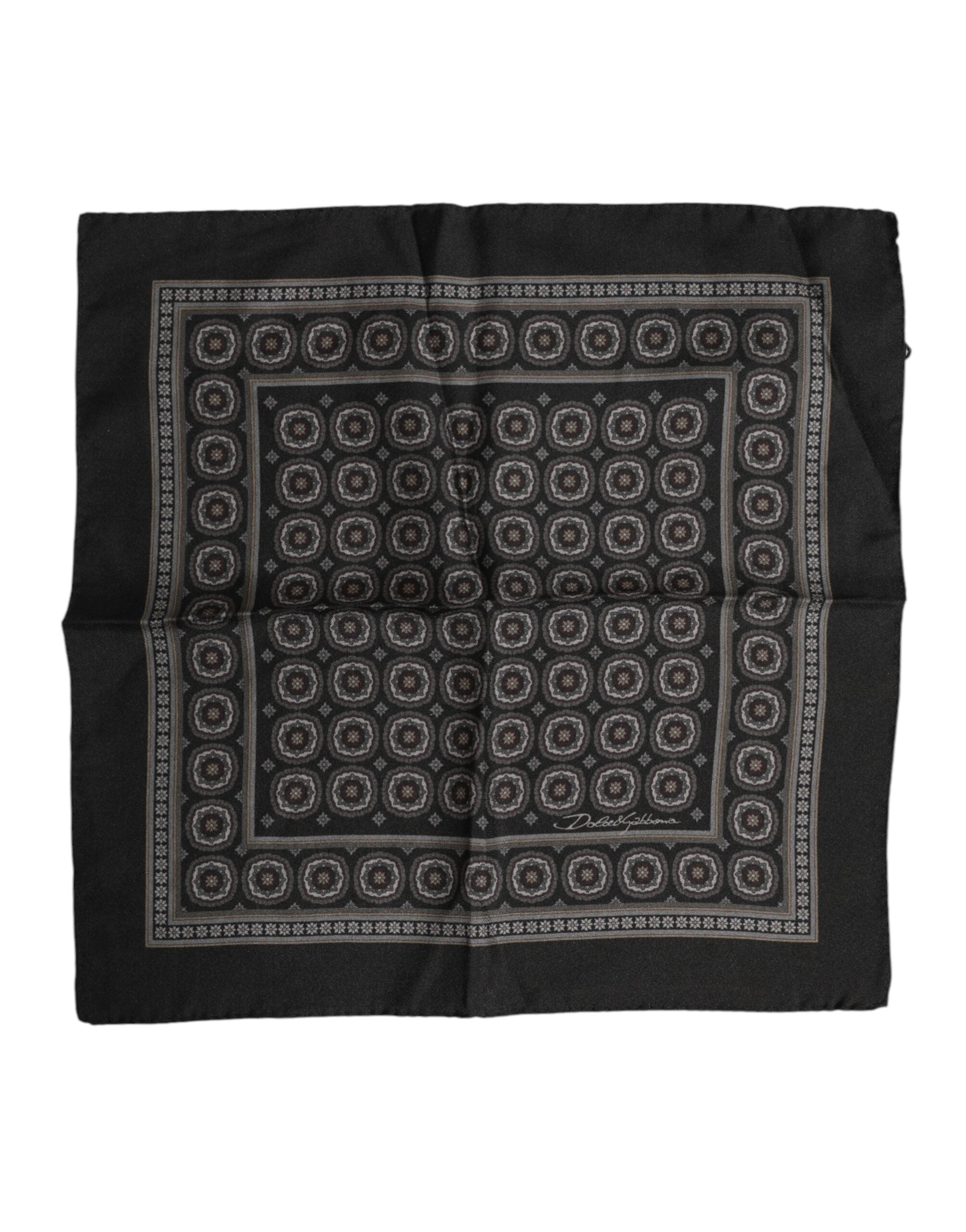 Dolce & Gabbana Black Silk Printed Square Men Foulard Scarf